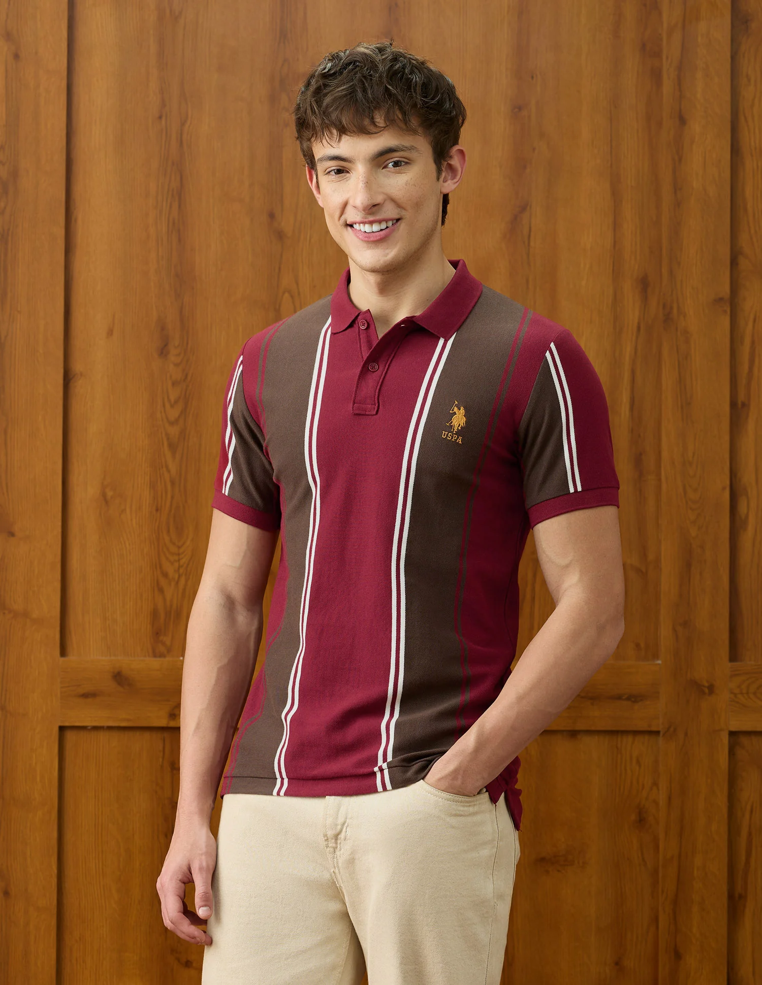 Vertical Striped Slim Fit Polo Shirt - Image 4