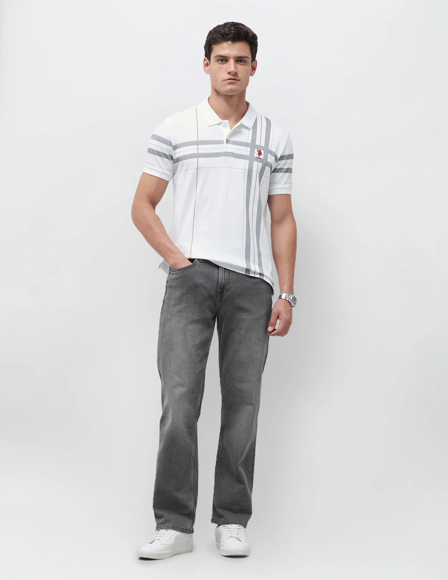 Vertical Striped Slim Fit Polo Shirt - Image 3