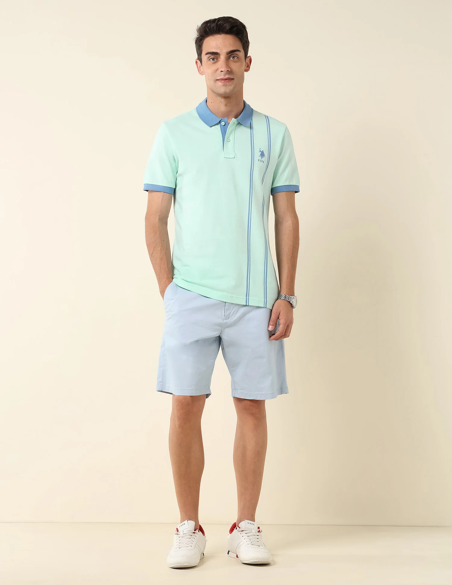Vertical Striped Slim Fit Polo Shirt - Image 3
