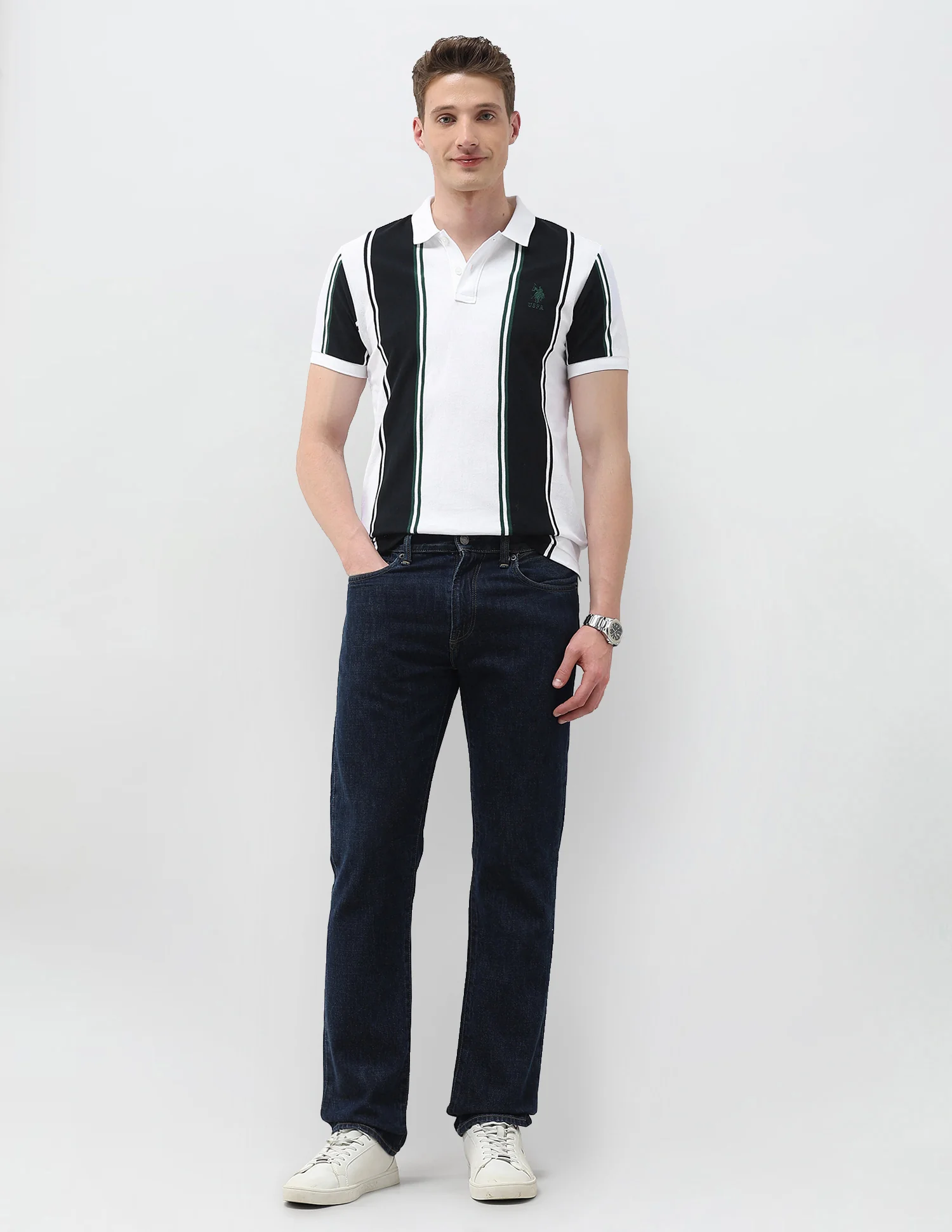 Vertical Striped Slim Fit Polo Shirt - Image 3