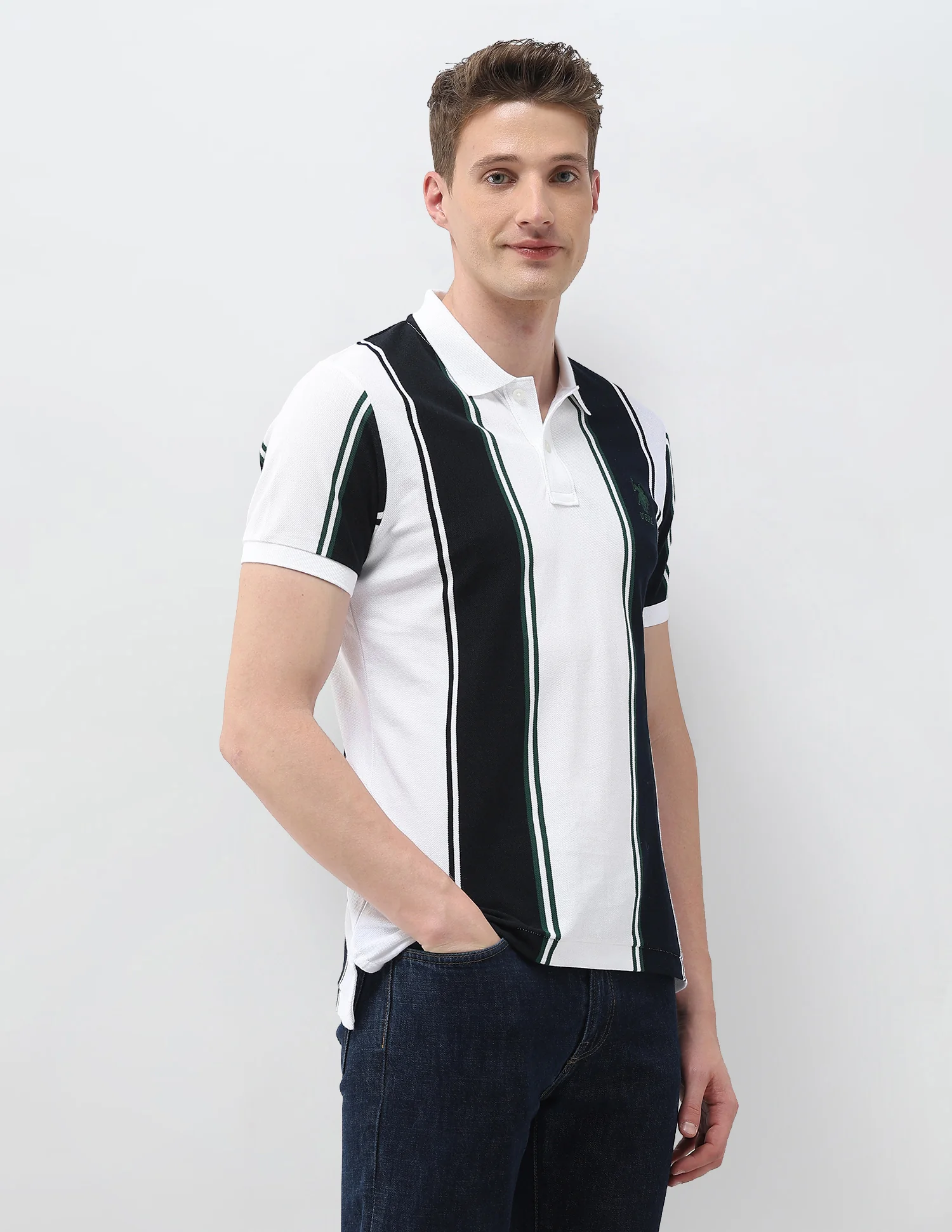 Vertical Striped Slim Fit Polo Shirt - Image 4
