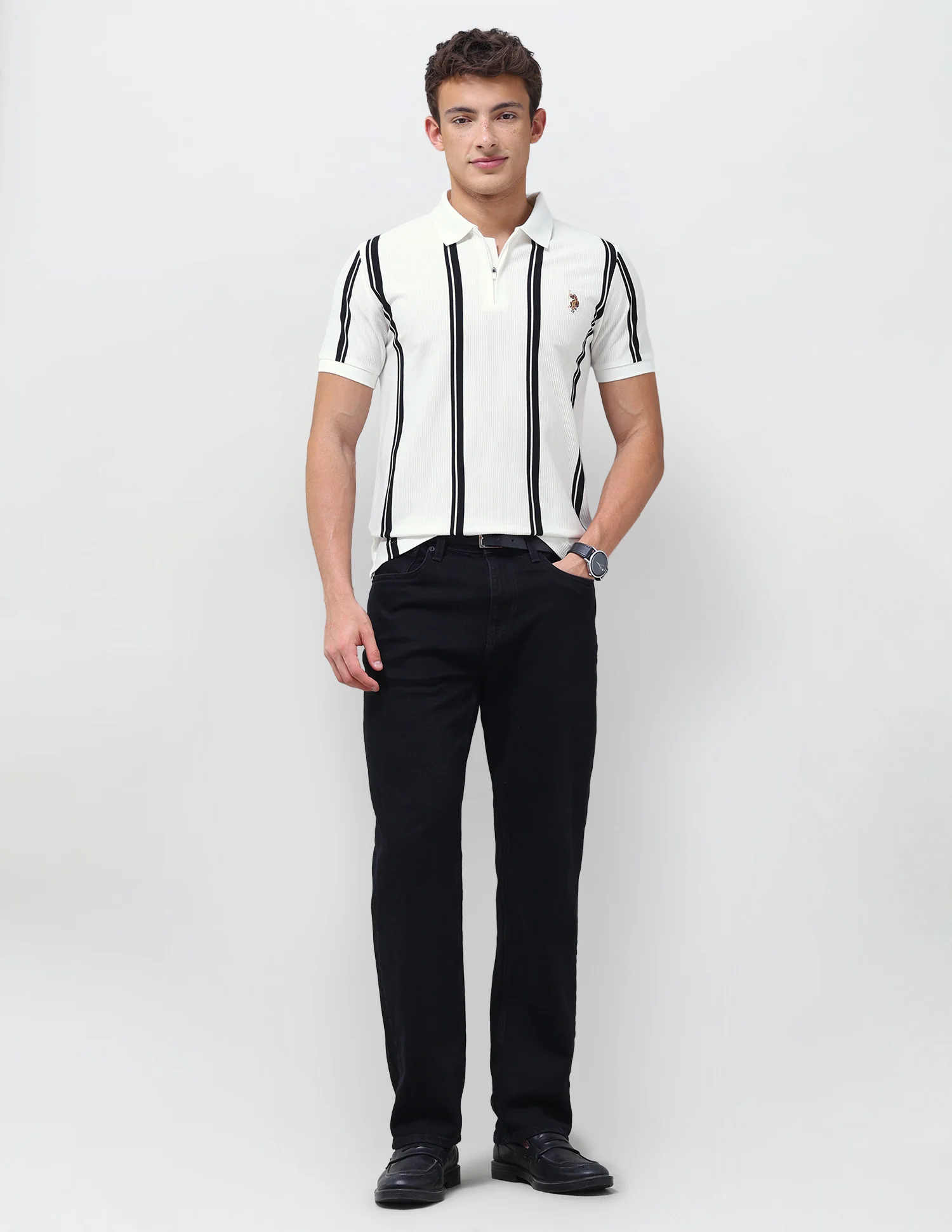 Vertical Striped Slim Fit Polo Shirt - Image 3