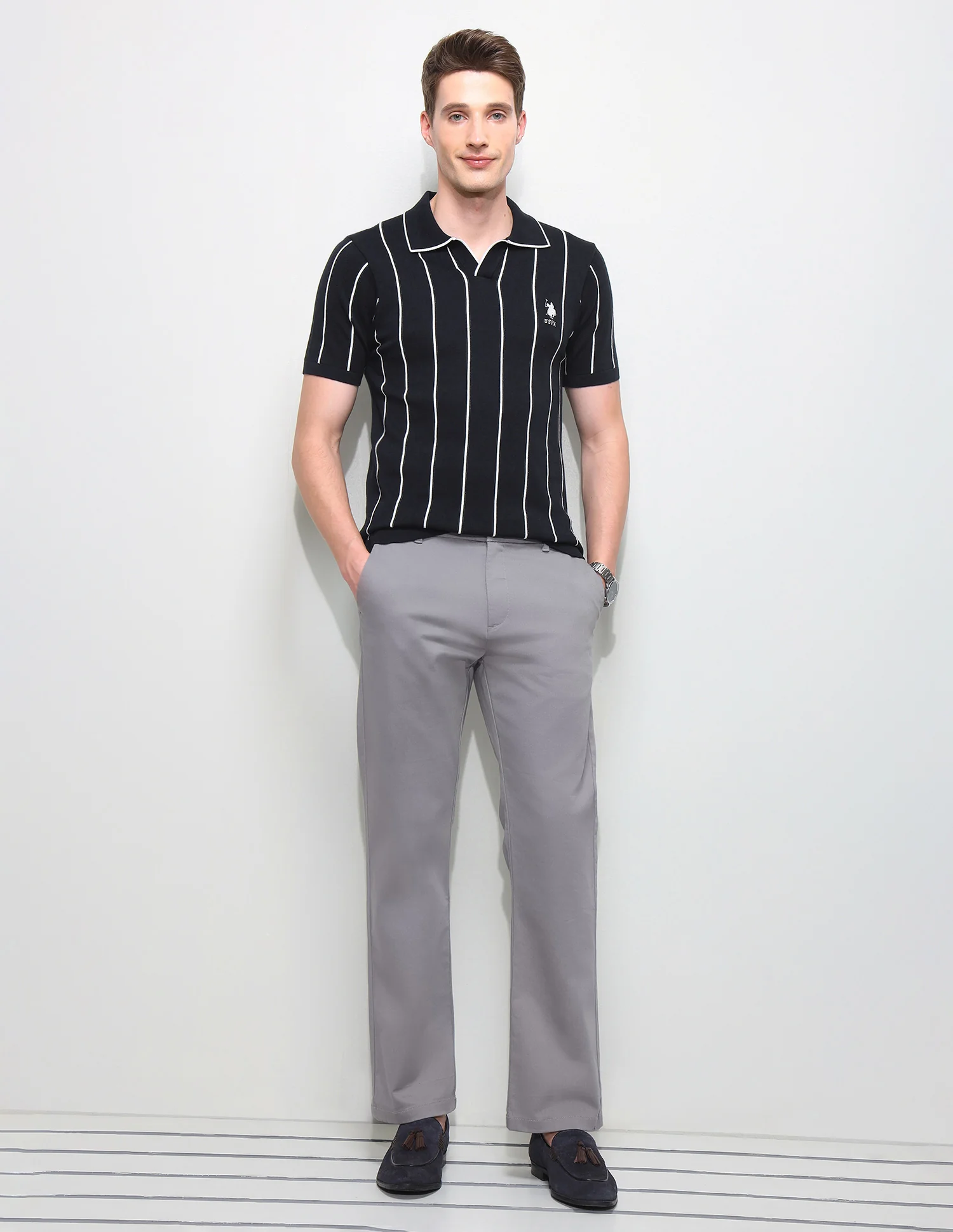 Vertical Striped Slim Fit Polo Shirt - Image 3
