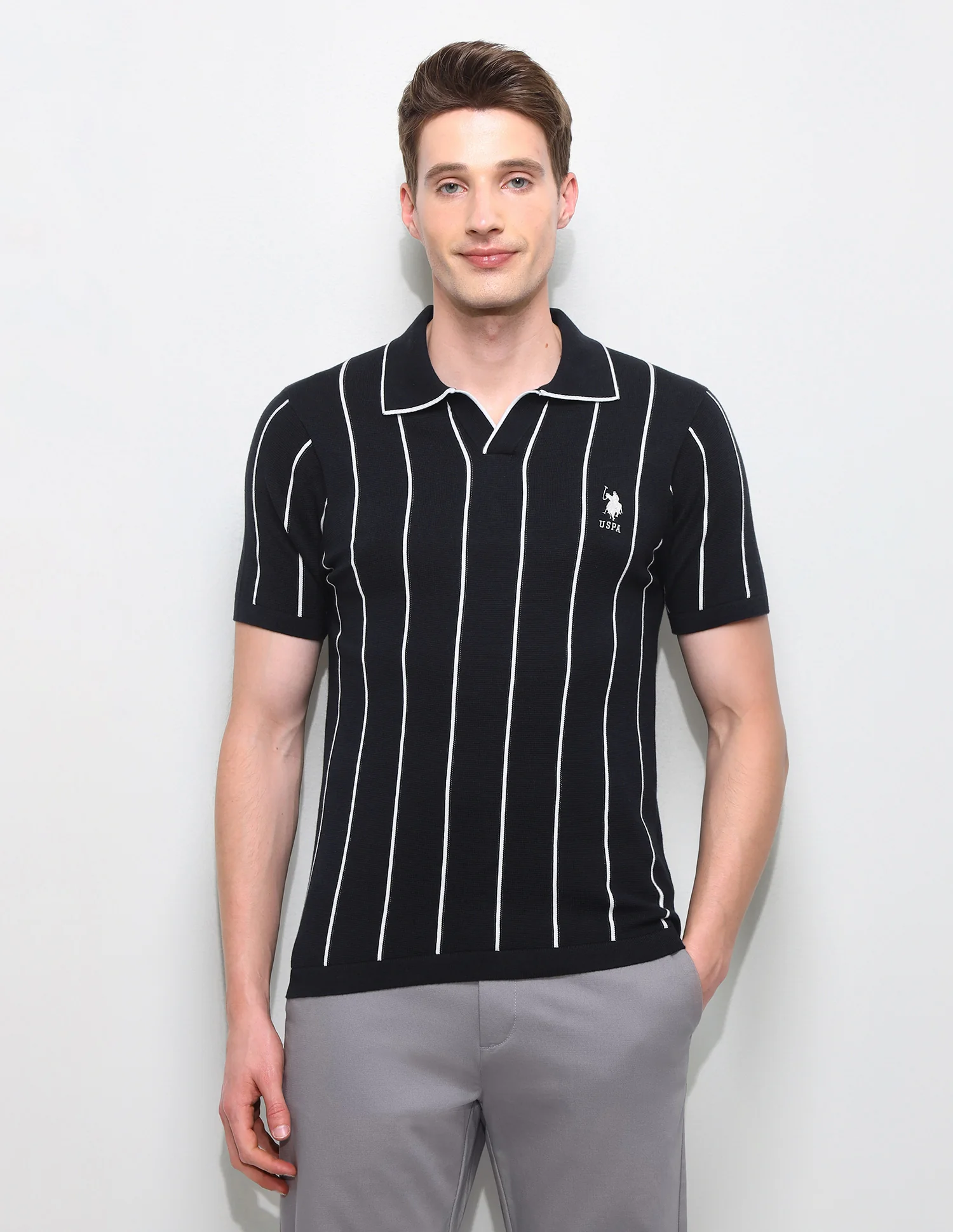 Vertical Striped Slim Fit Polo Shirt - Image 6