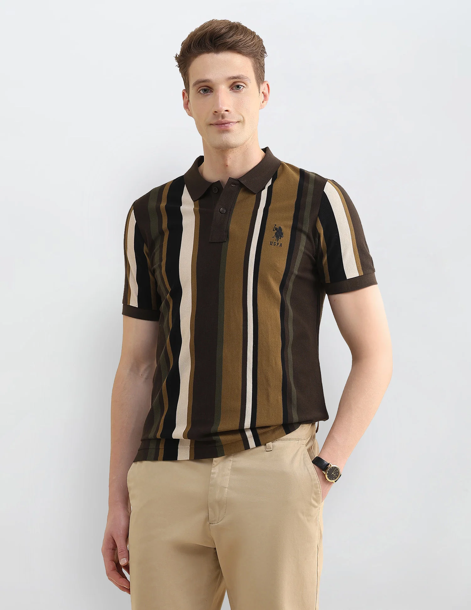 Vertical Striped Slim Fit Polo Shirt