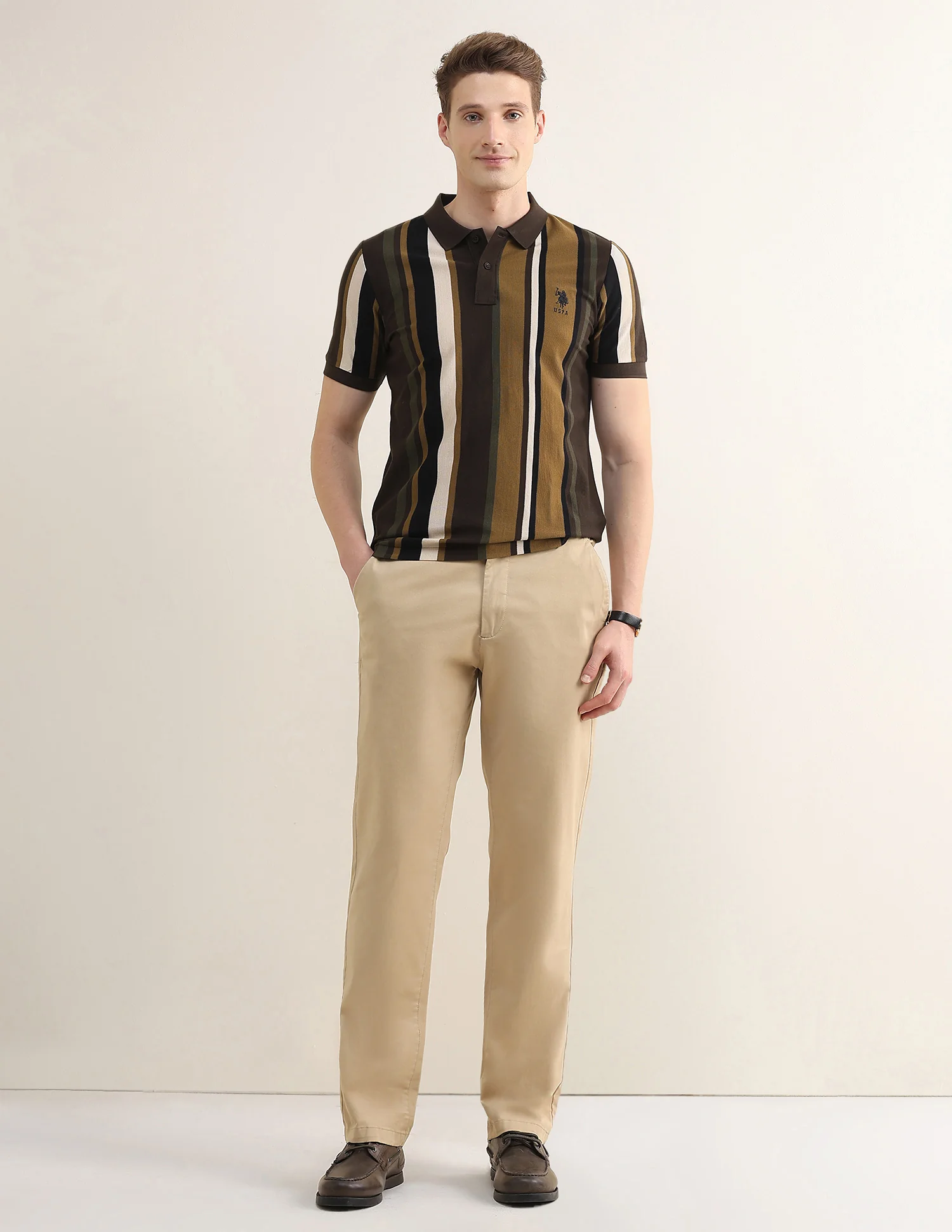 Vertical Striped Slim Fit Polo Shirt - Image 3