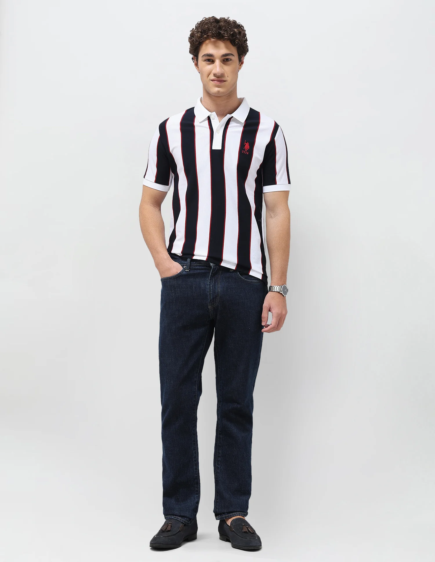 Vertical Striped Slim Fit Polo Shirt - Image 3