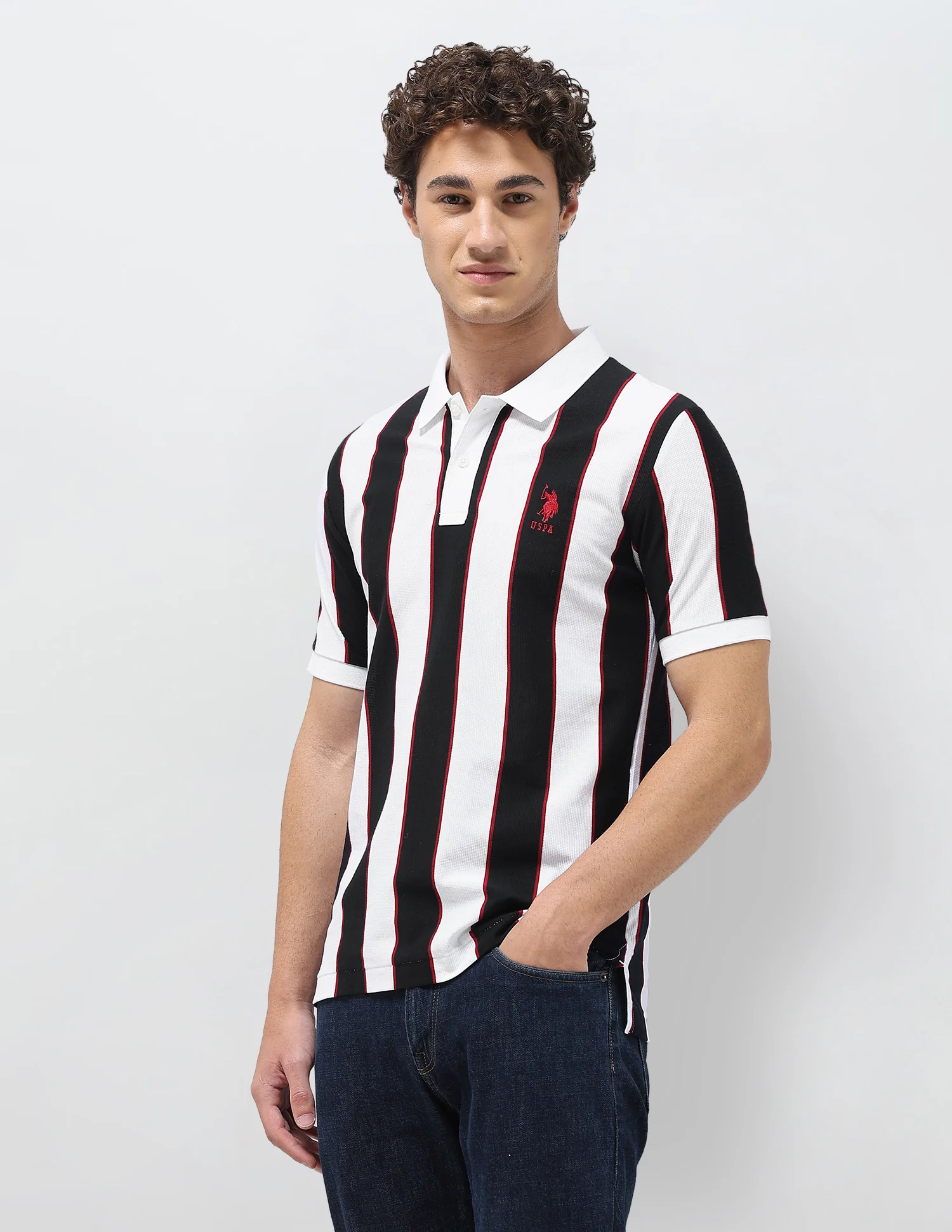 Vertical Striped Slim Fit Polo Shirt - Image 4