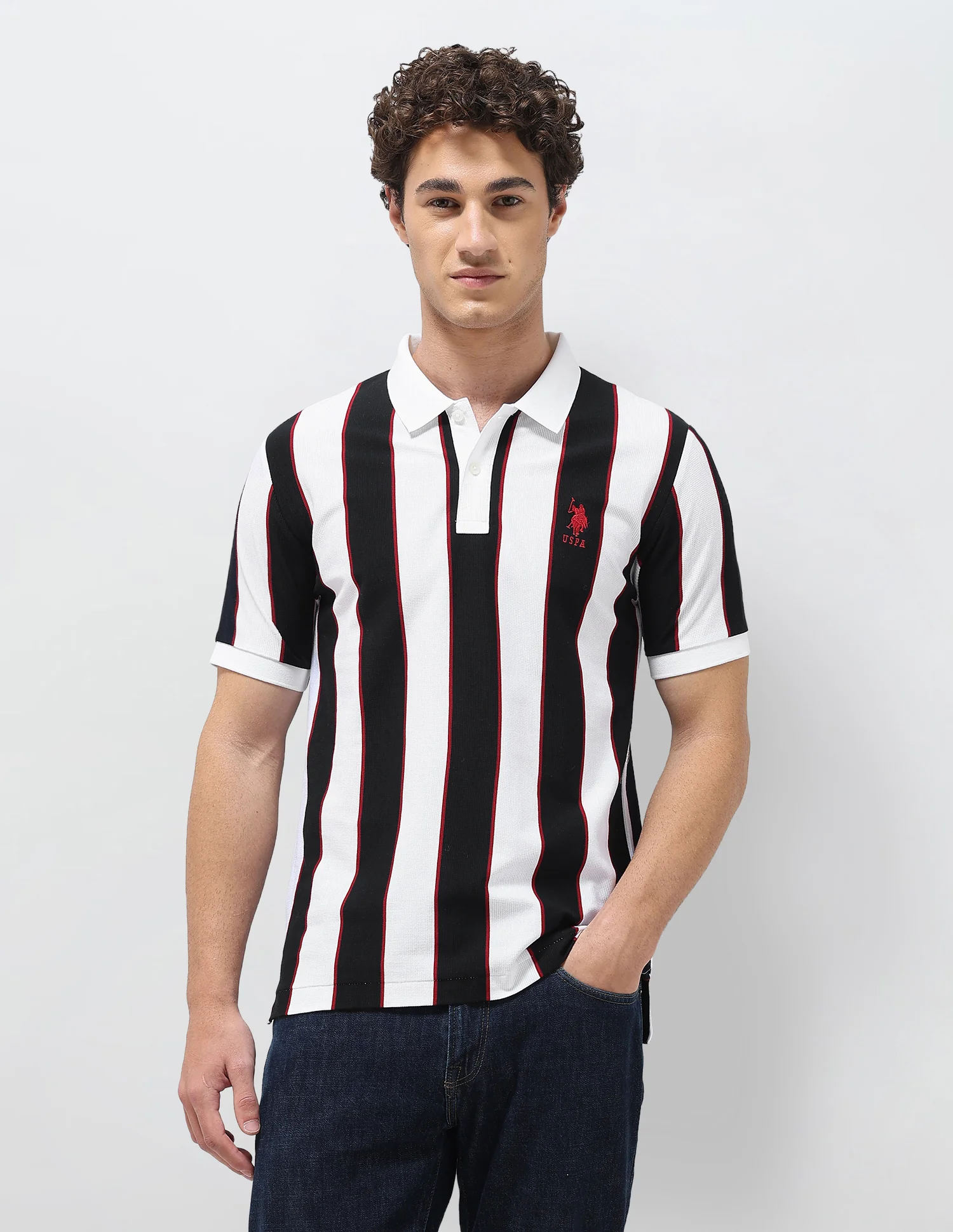 Vertical Striped Slim Fit Polo Shirt - Image 6