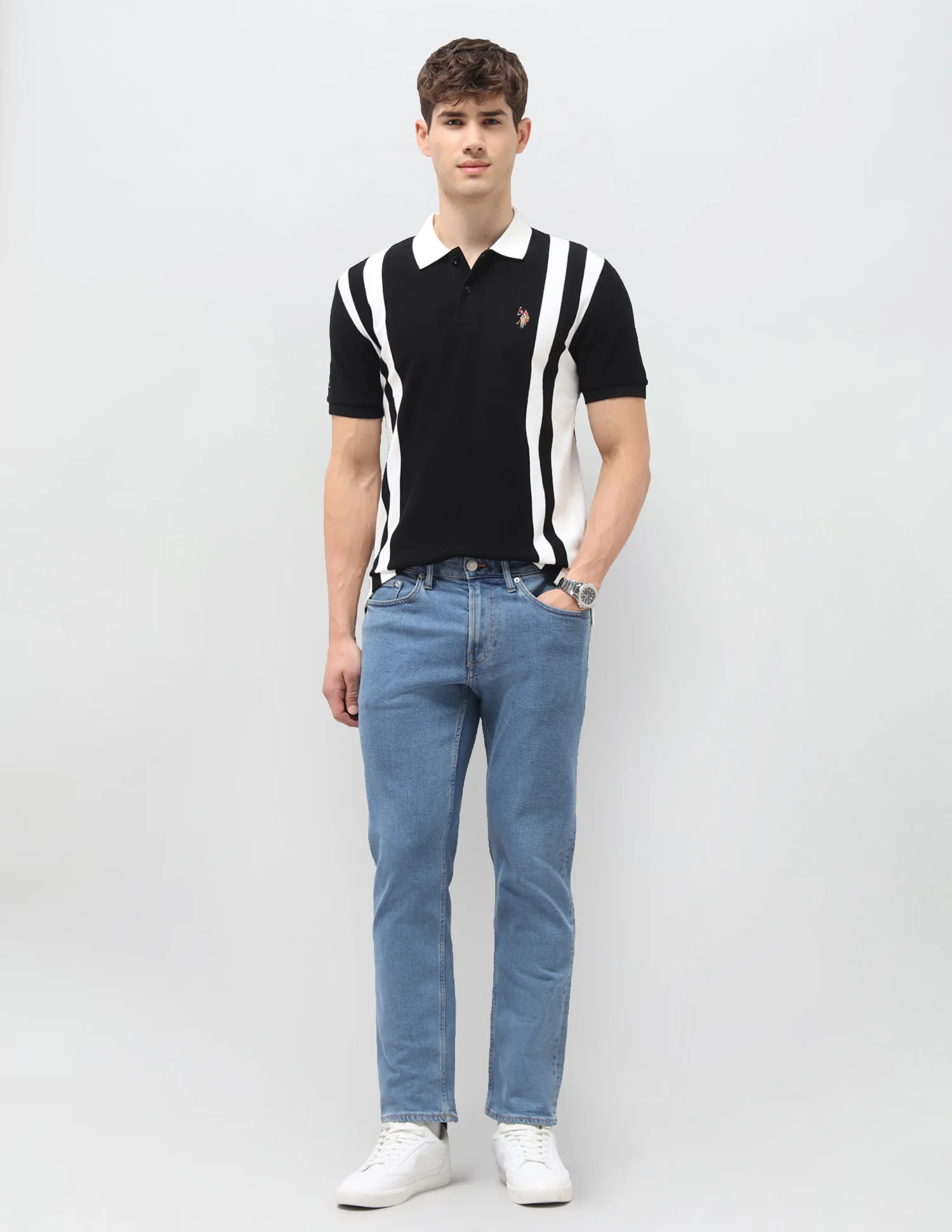 Vertical Striped Slim Fit Polo Shirt - Image 3