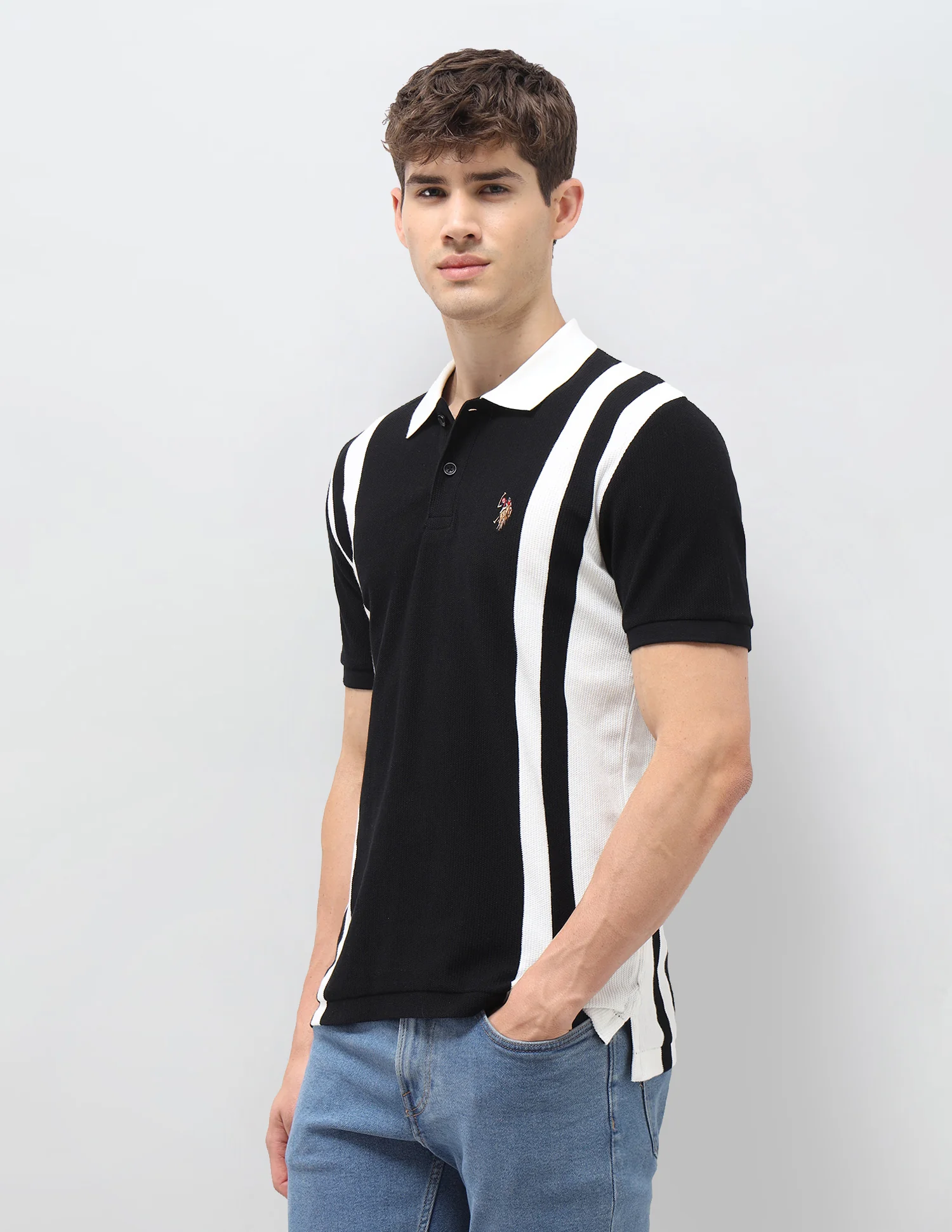 Vertical Striped Slim Fit Polo Shirt - Image 4