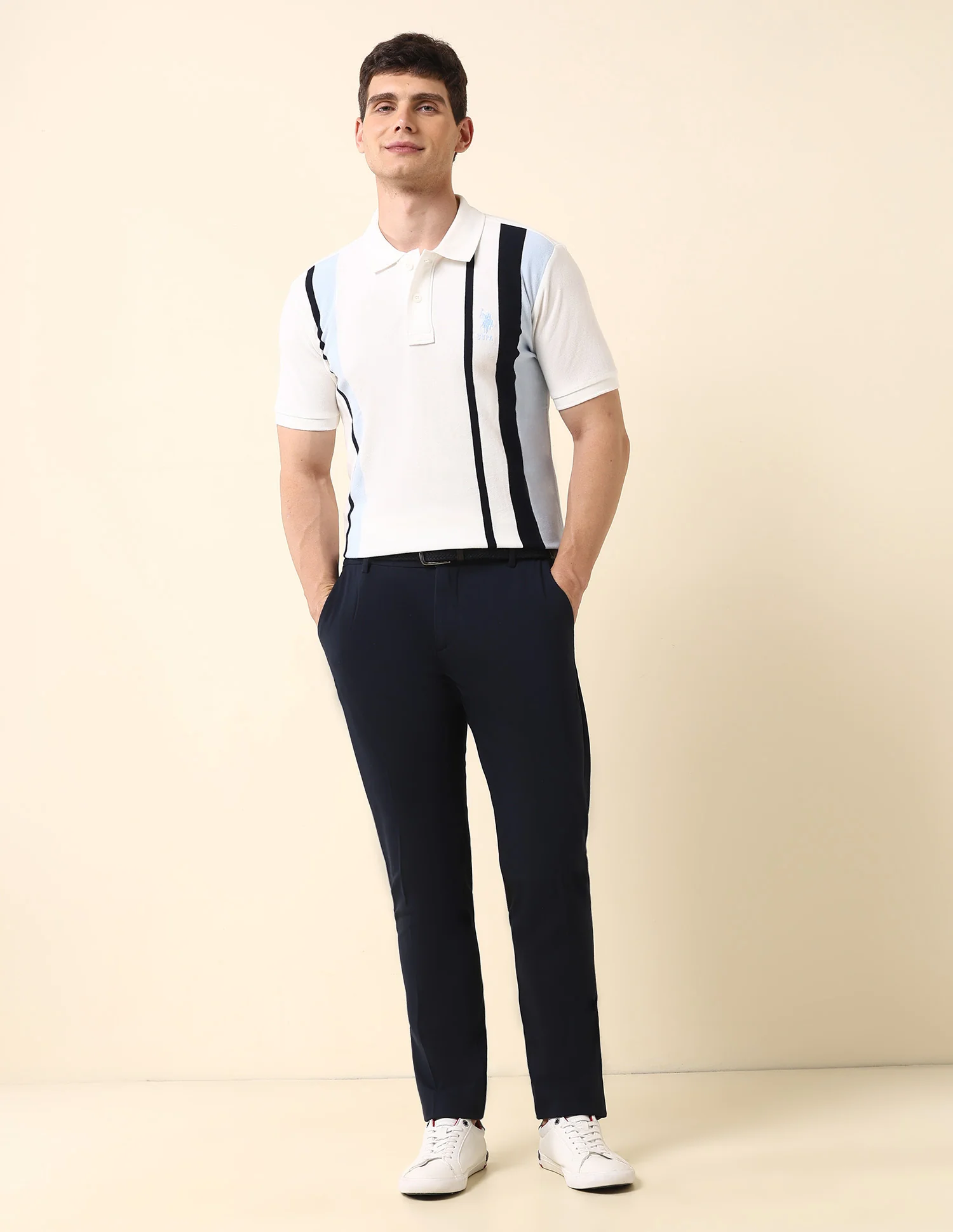 Vertical Striped Slim Fit Polo Shirt - Image 3