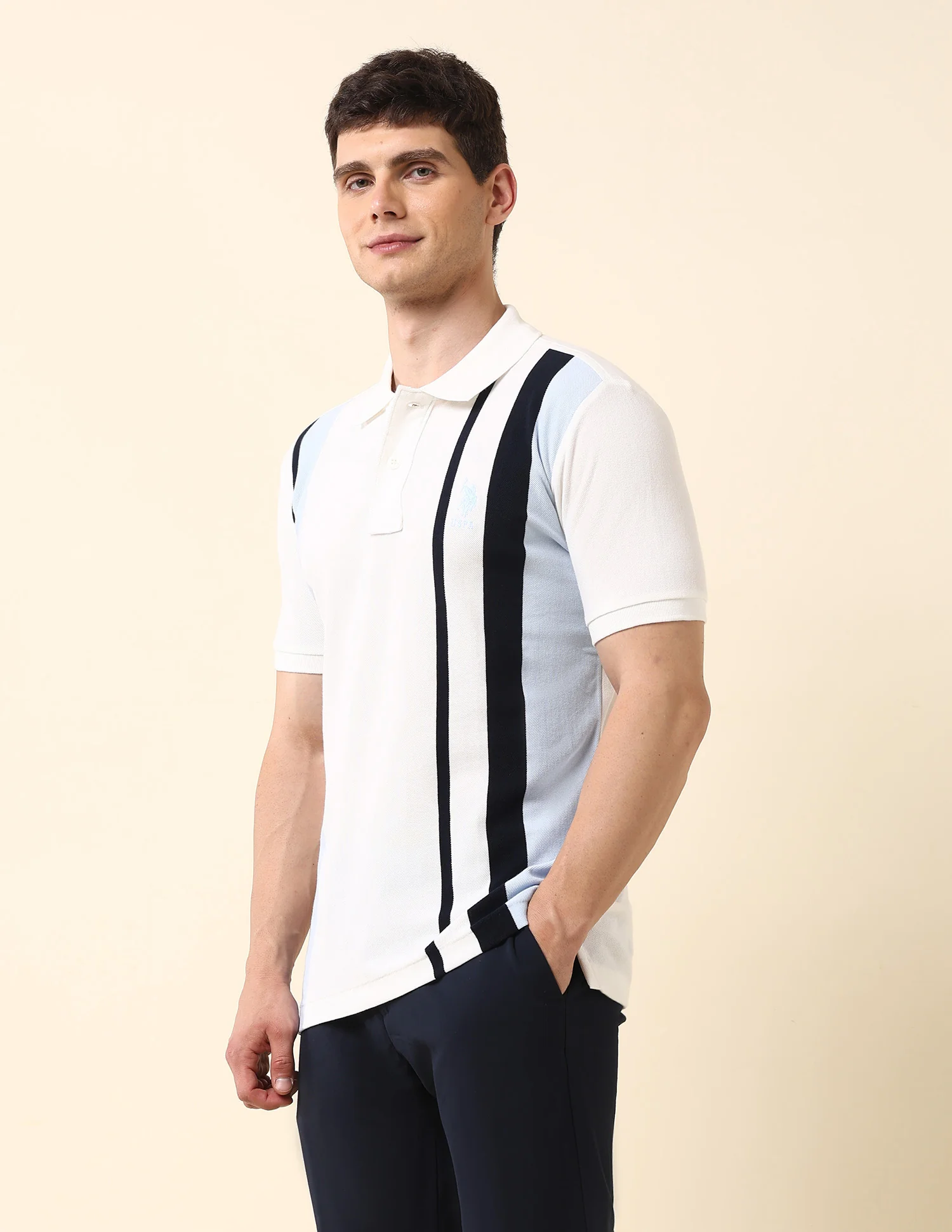 Vertical Striped Slim Fit Polo Shirt - Image 4