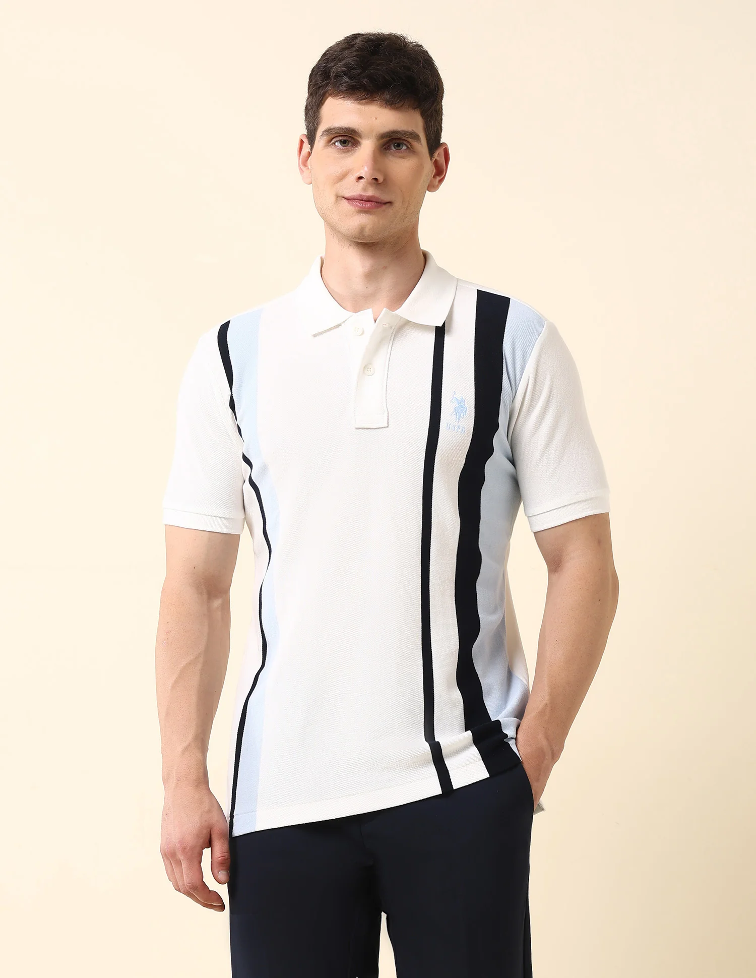 Vertical Striped Slim Fit Polo Shirt - Image 6
