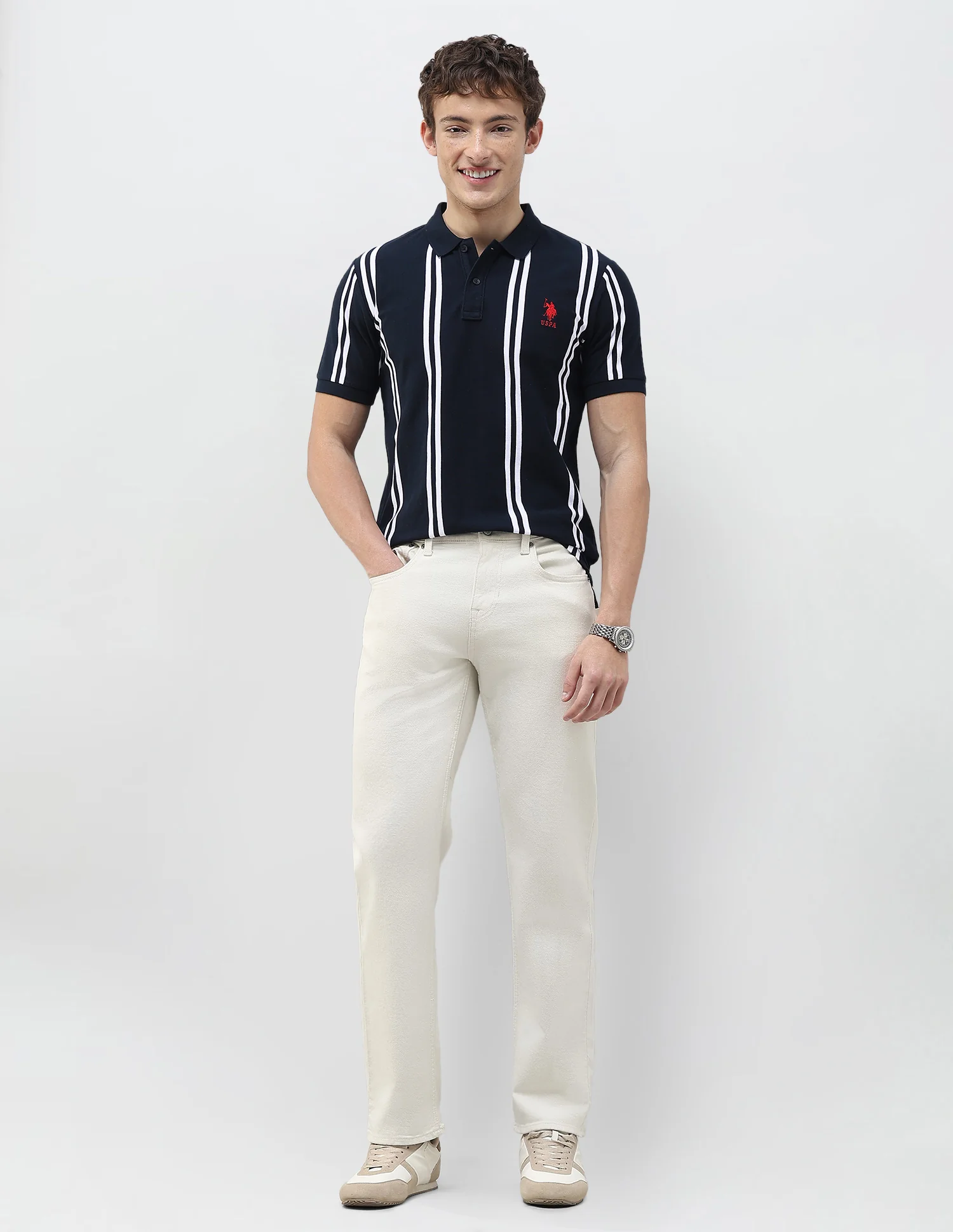 Vertical Striped Slim Fit Polo Shirt - Image 3