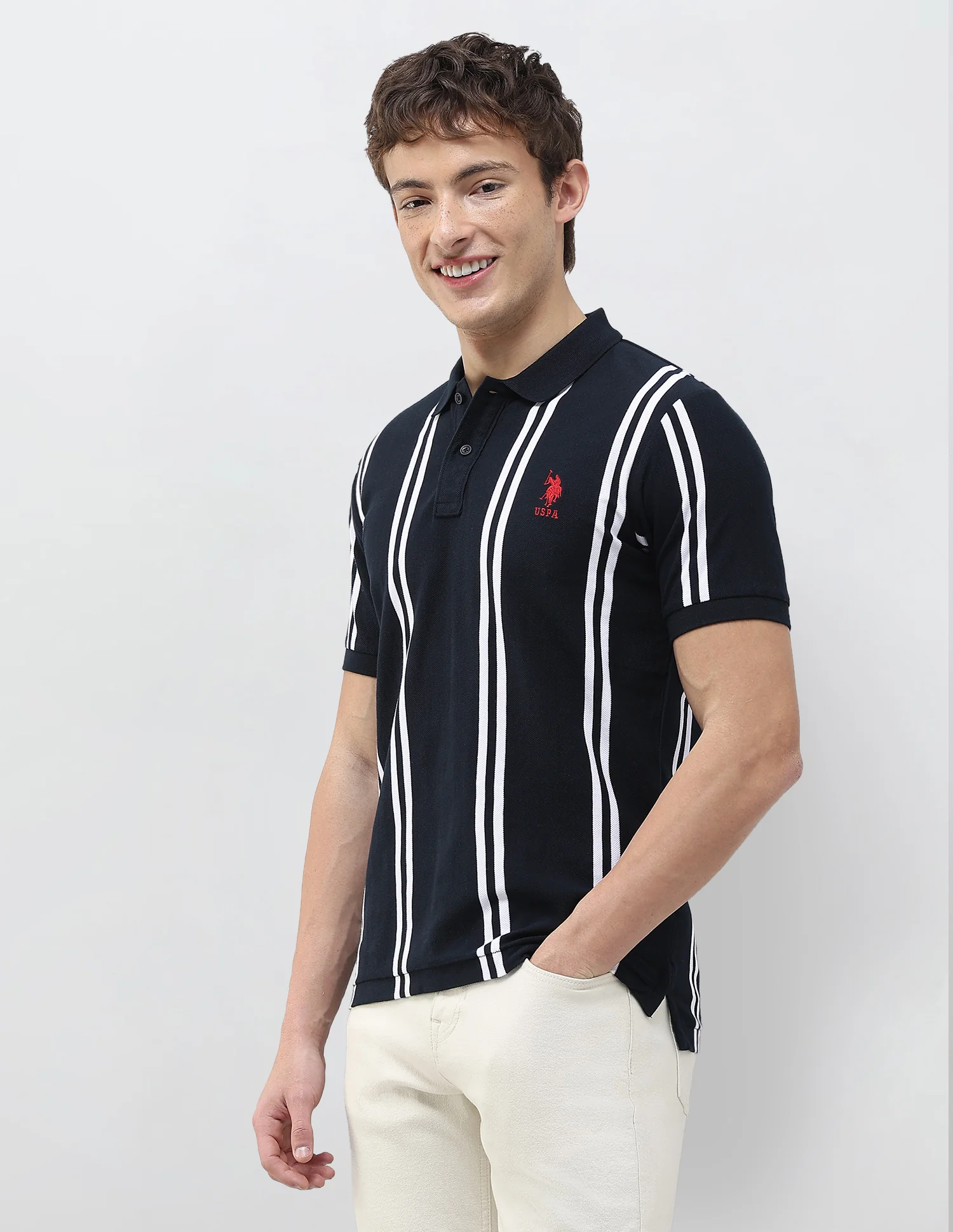 Vertical Striped Slim Fit Polo Shirt - Image 4