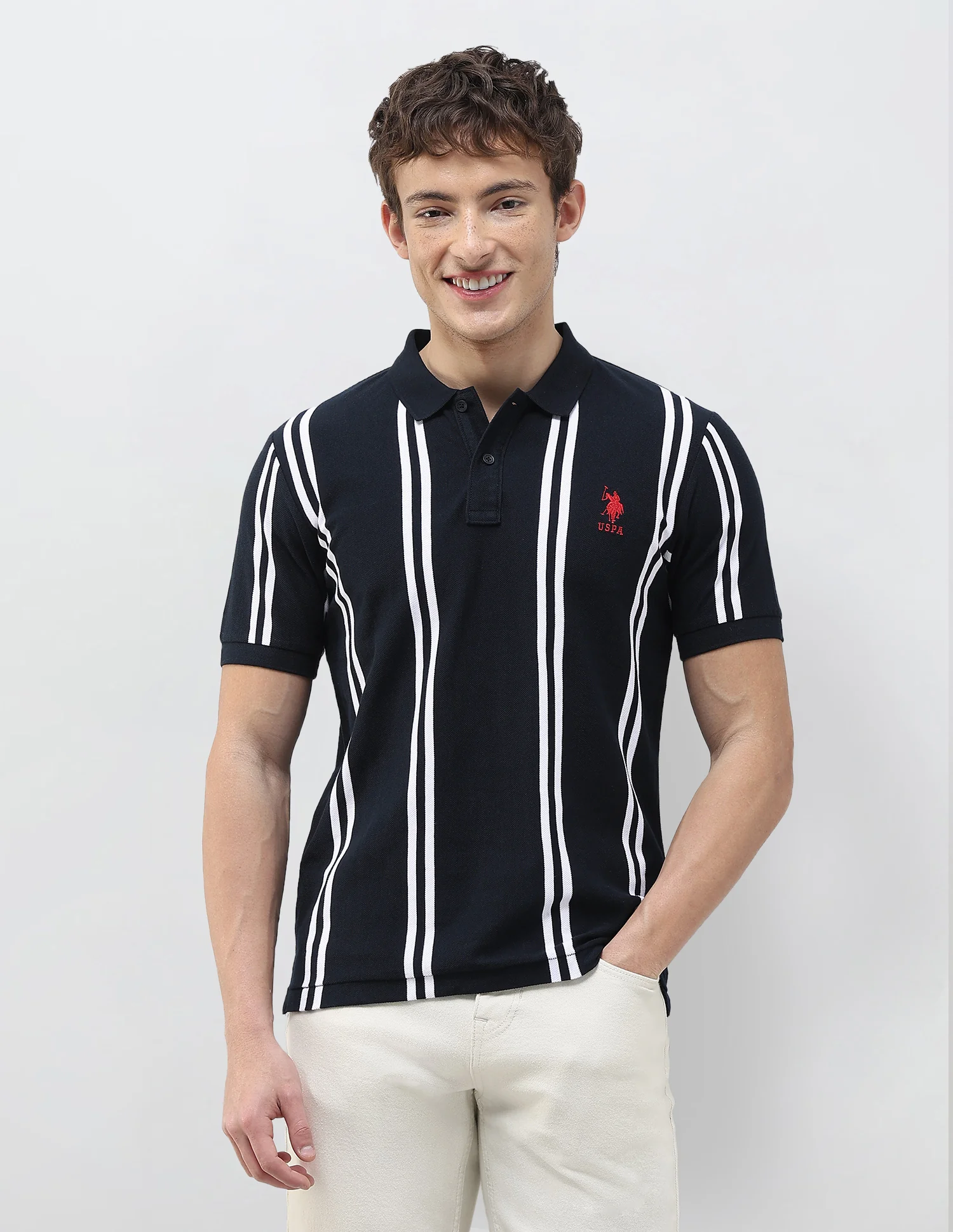 Vertical Striped Slim Fit Polo Shirt - Image 6