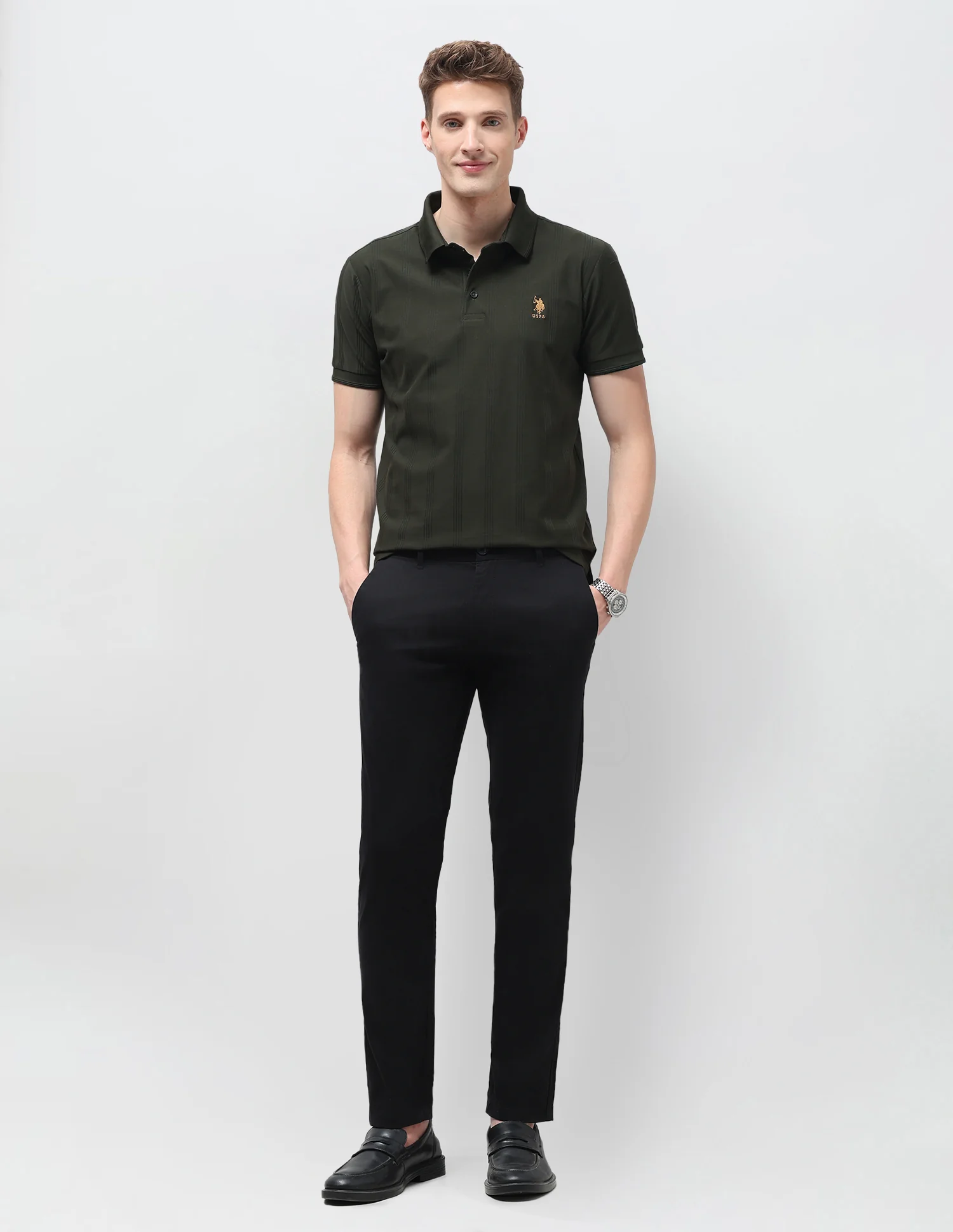 Vertical Striped Slim Fit Polo Shirt - Image 3