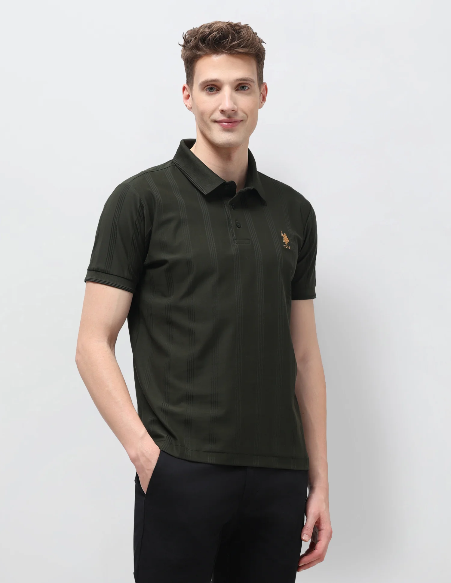 Vertical Striped Slim Fit Polo Shirt - Image 4