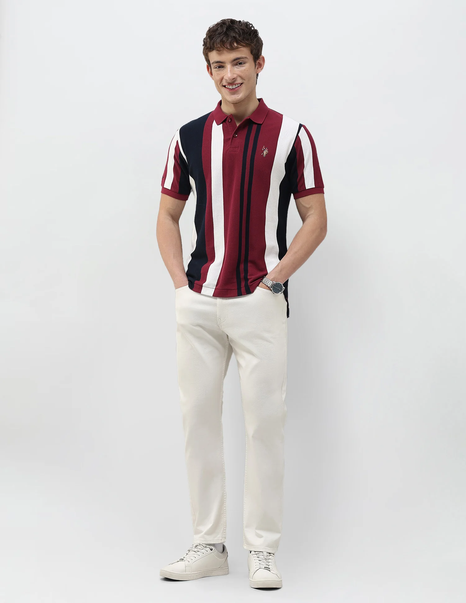 Vertical Striped Slim Fit Polo Shirt - Image 3