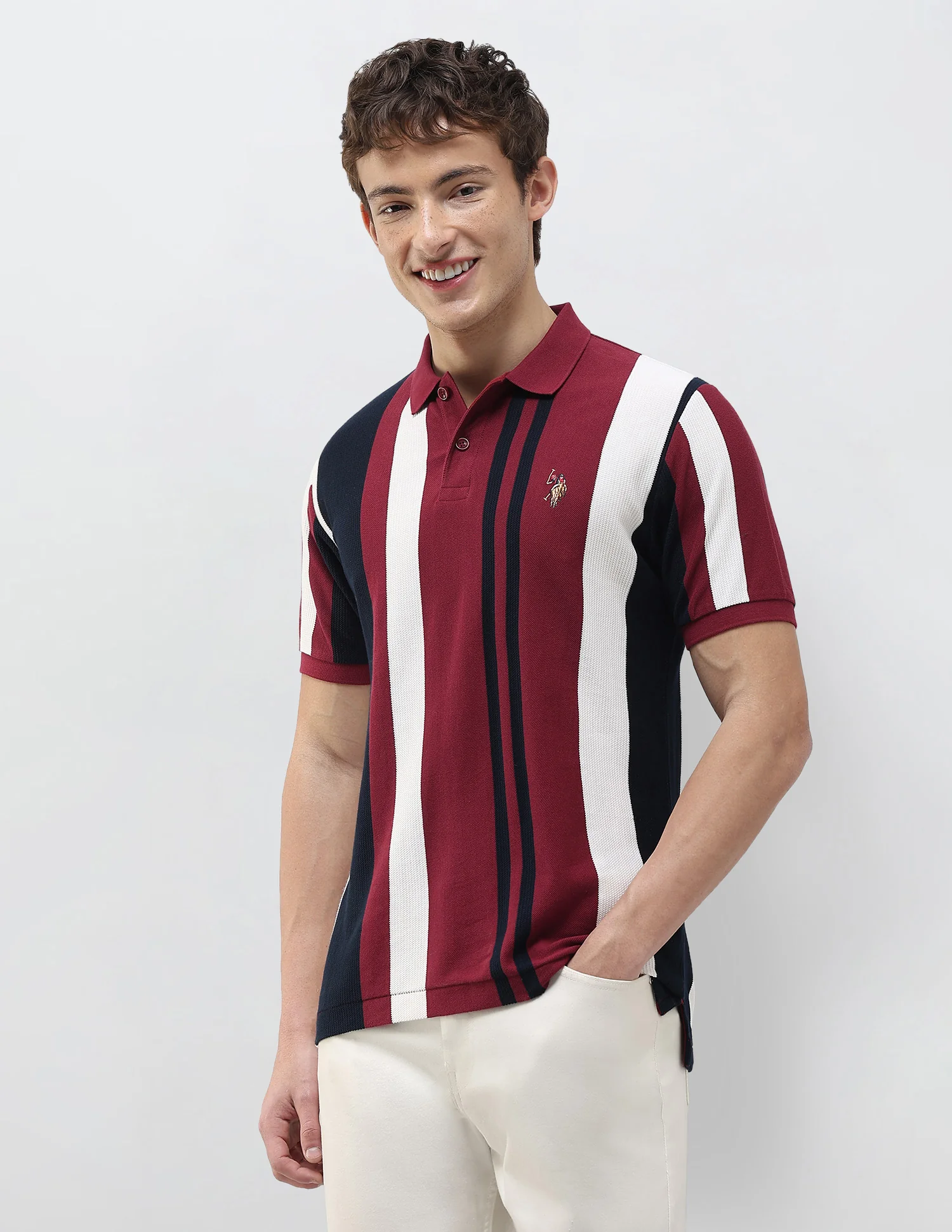 Vertical Striped Slim Fit Polo Shirt - Image 4