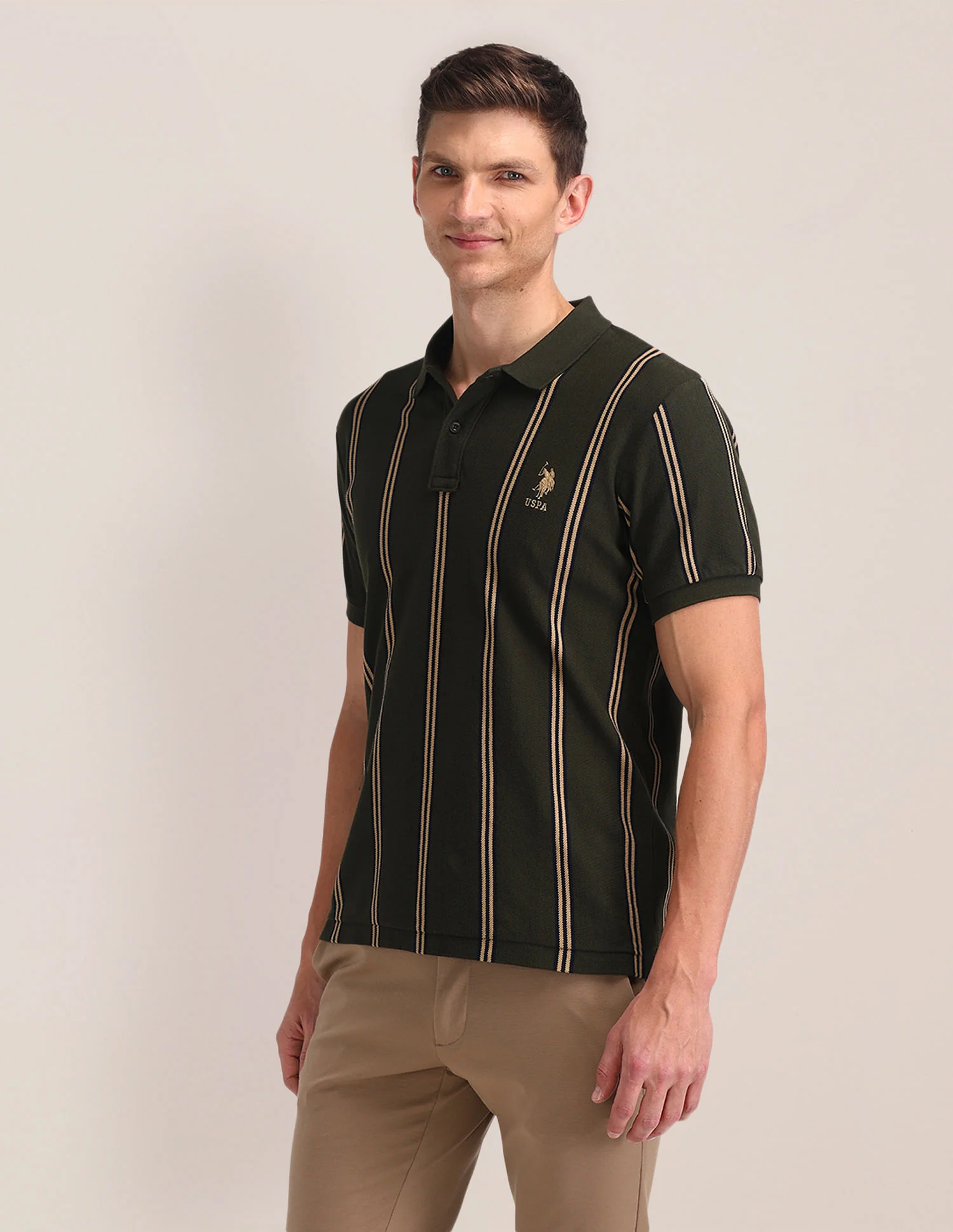 Vertical Striped Slim Polo Shirt - Image 4