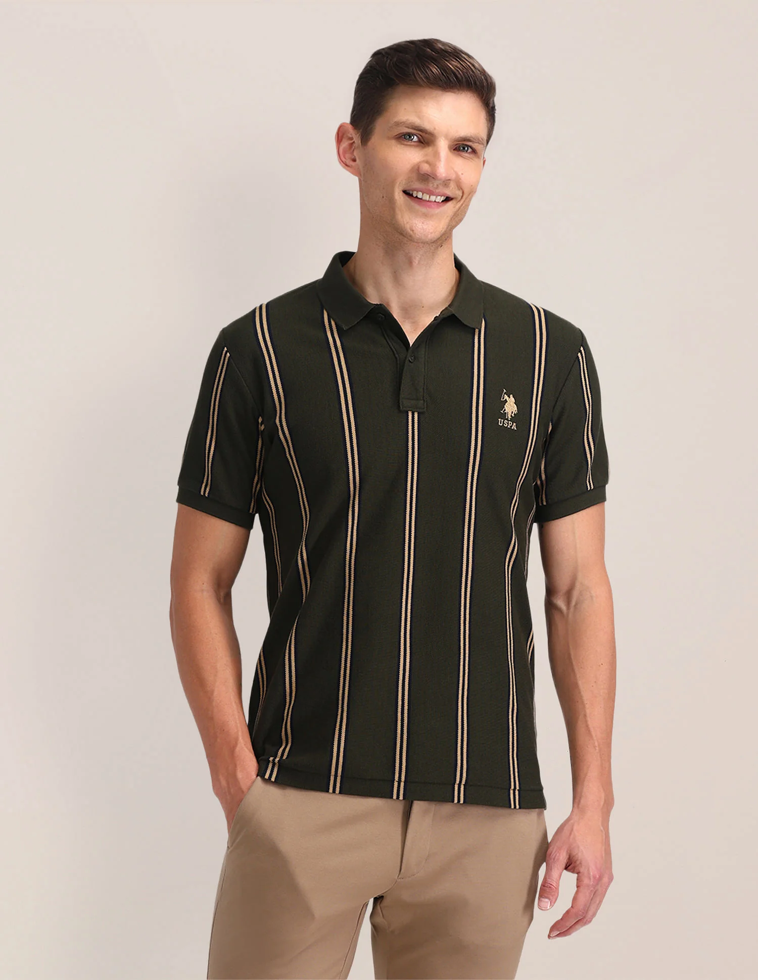 Vertical Striped Slim Polo Shirt - Image 6