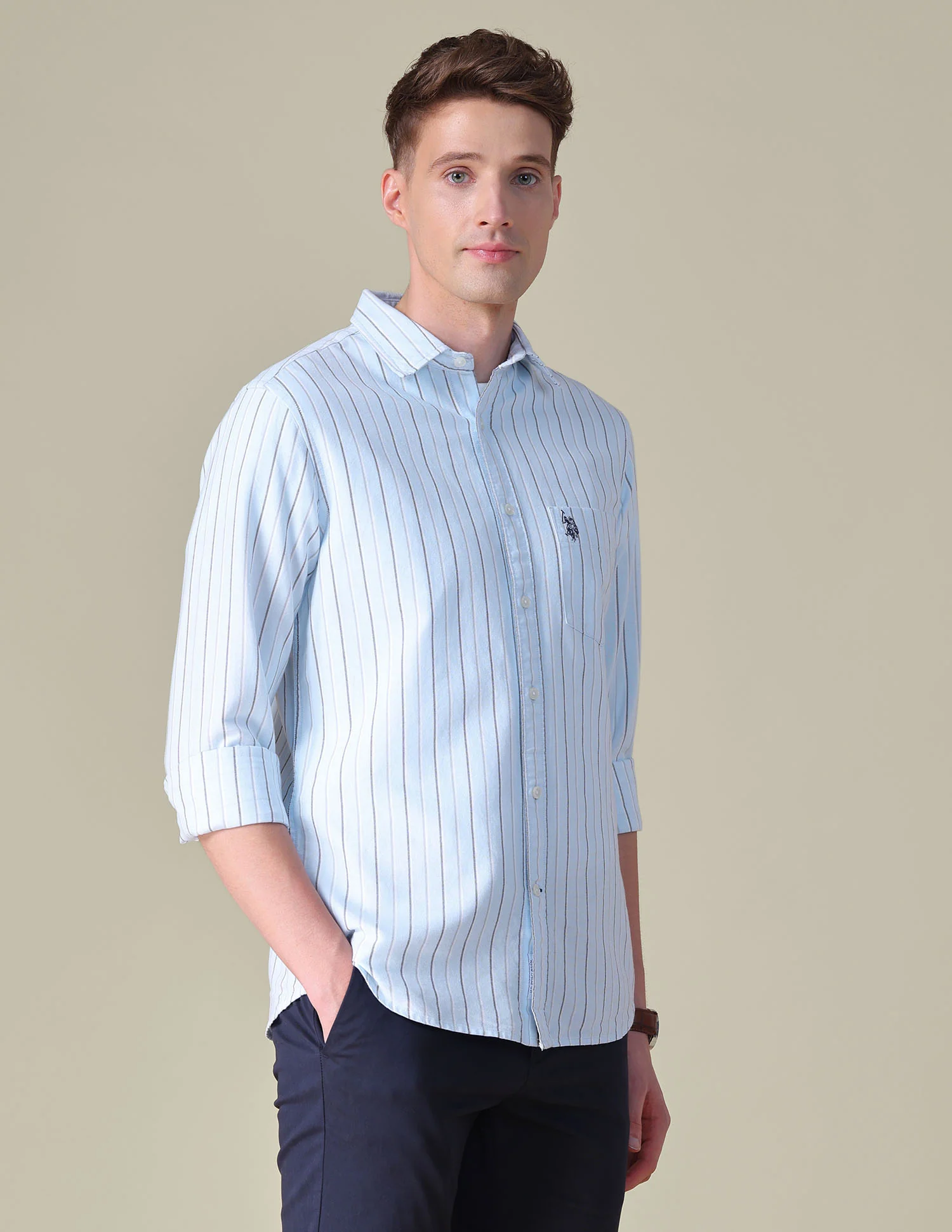 Vertical Striped Tailored Fit Shirt - Image 4