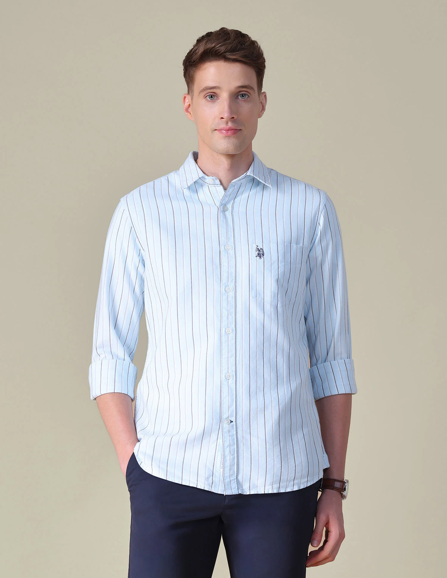 Vertical Striped Tailored Fit Shirt - Image 6