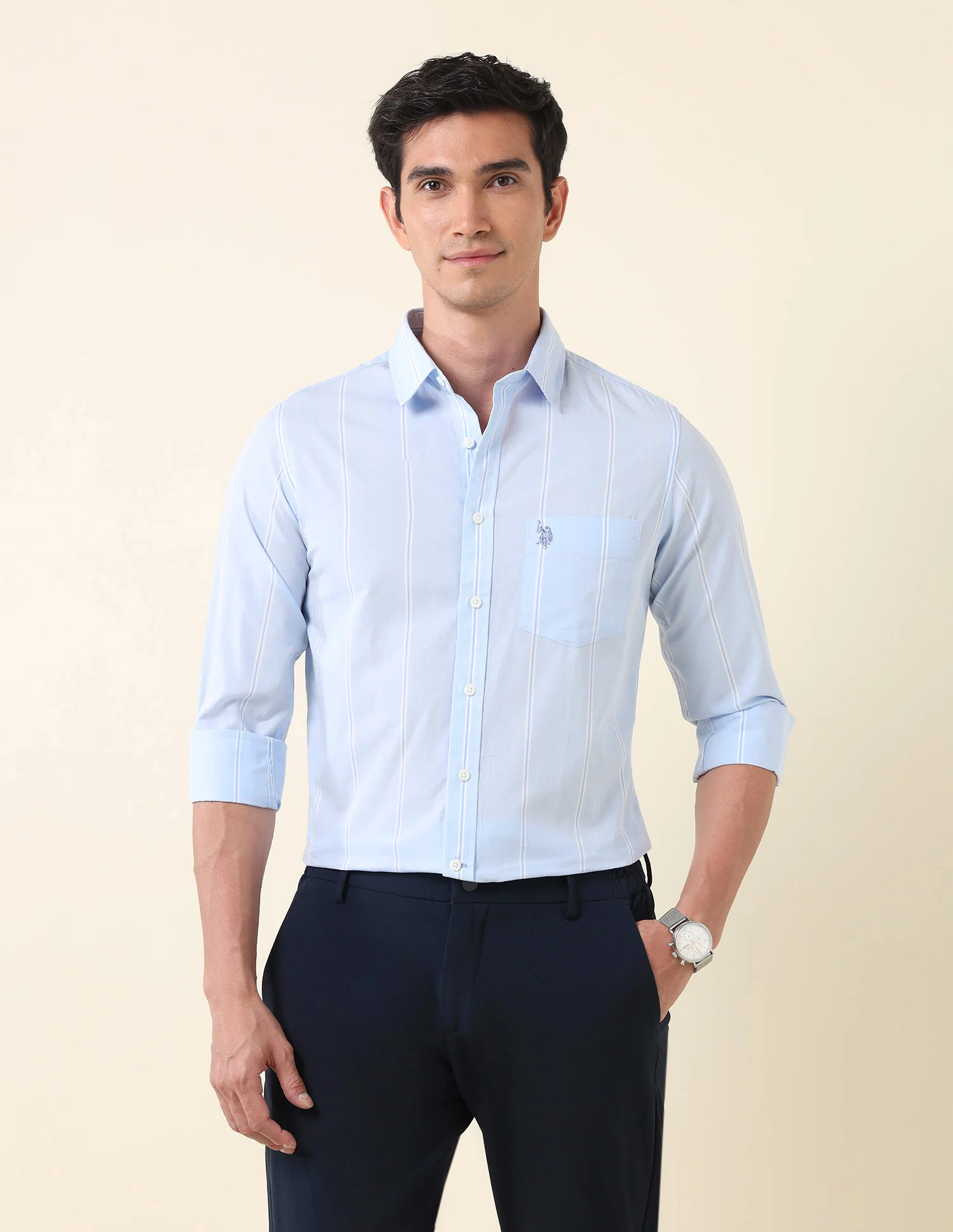 Vertical Striped Tailored Fit Shirt - Image 9