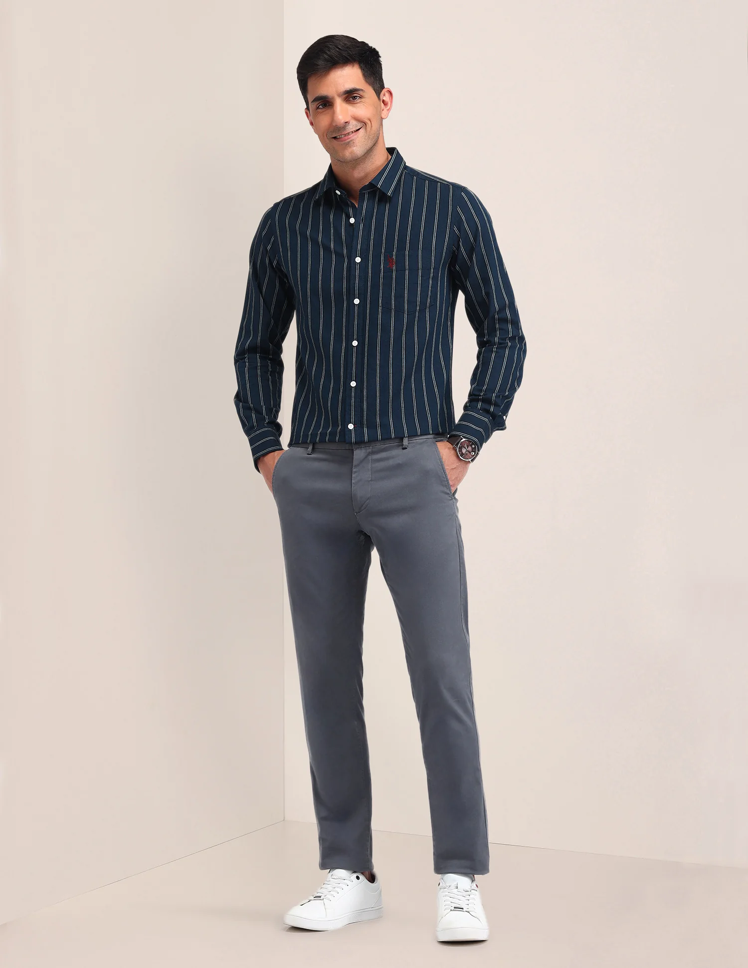 Vertical Striped Tailored Fit Shirt - Image 3