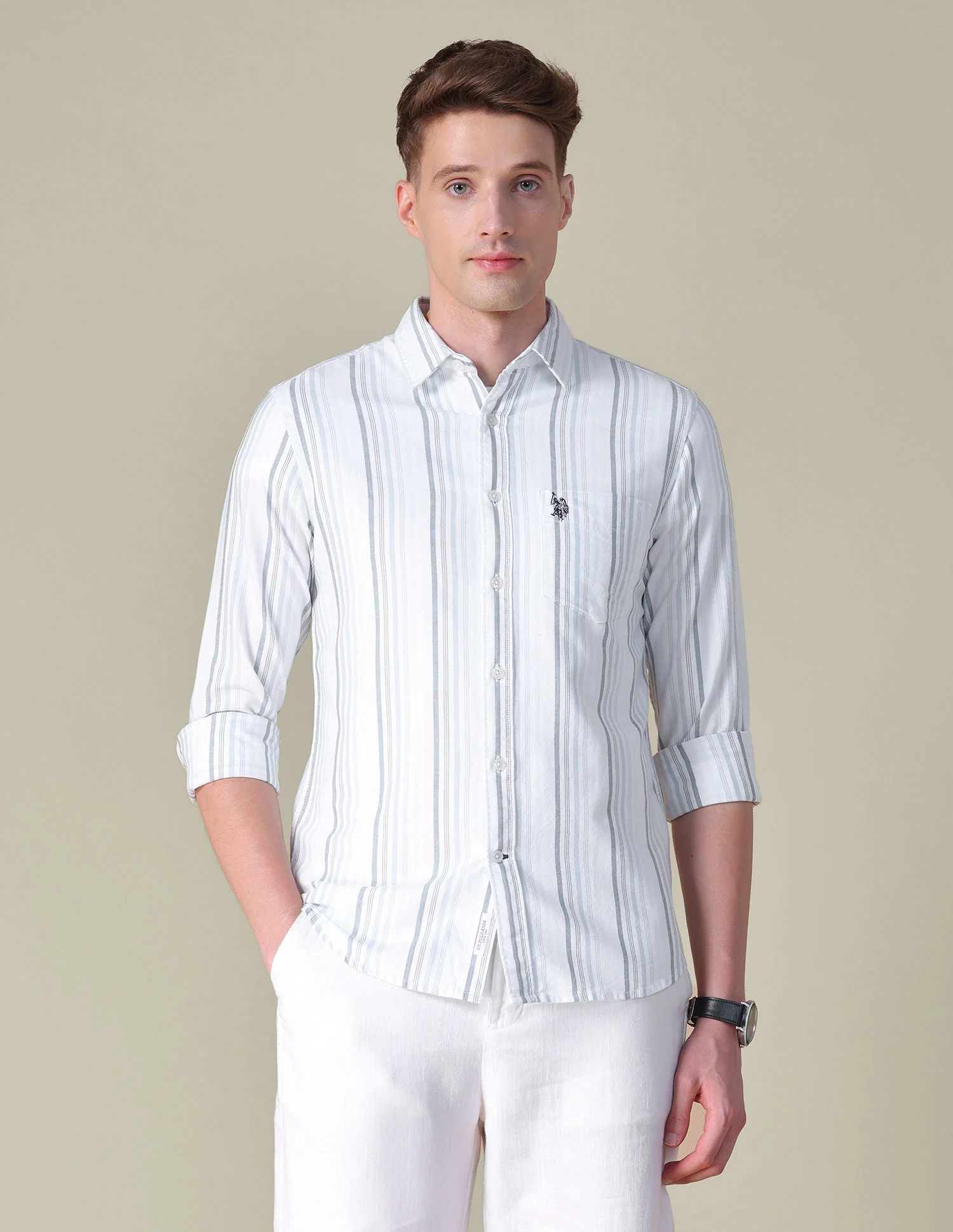 Vertical Striped Tailored Fit Shirt - Image 6