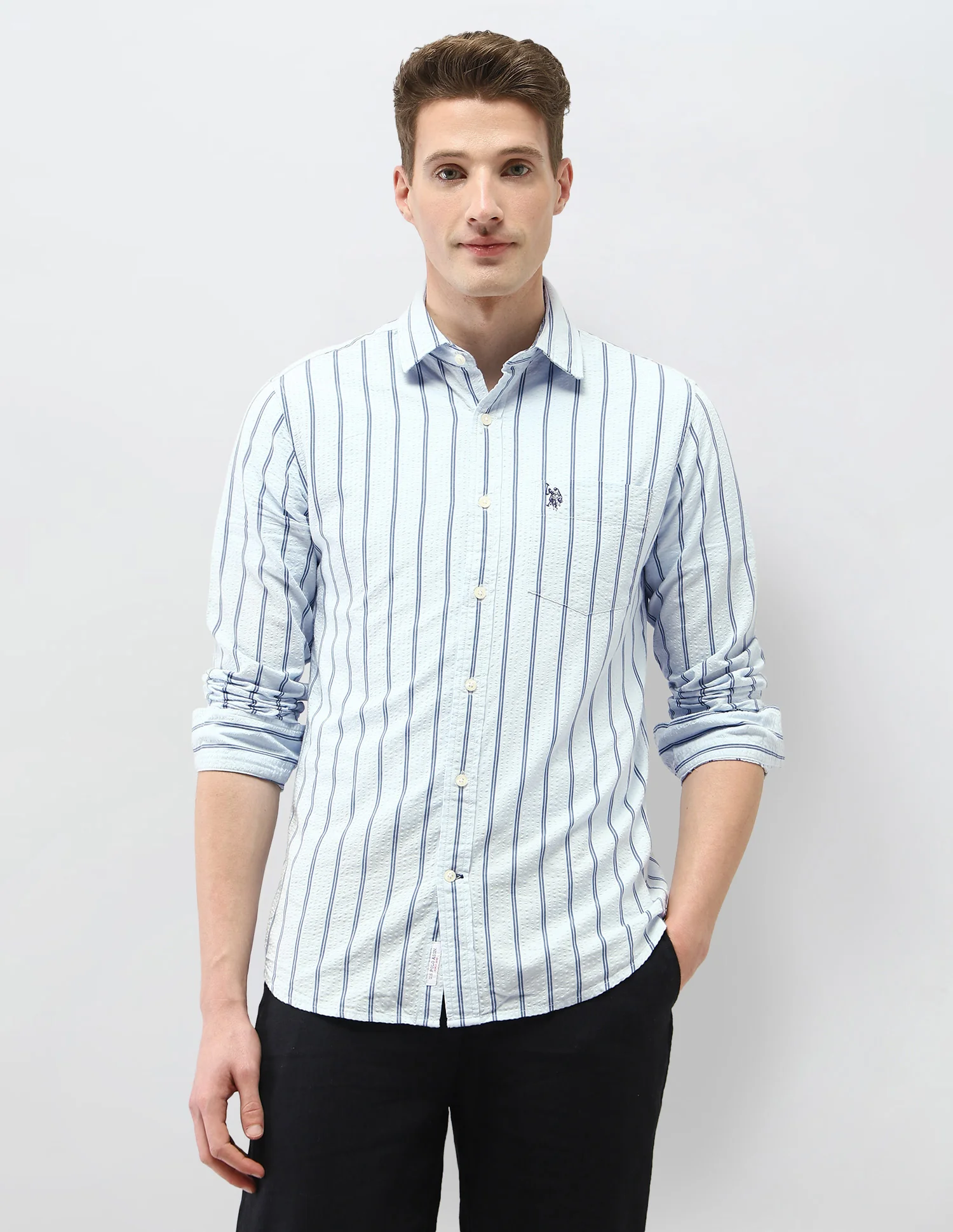 Vertical Striped Tailored Fit Shirt - Image 6