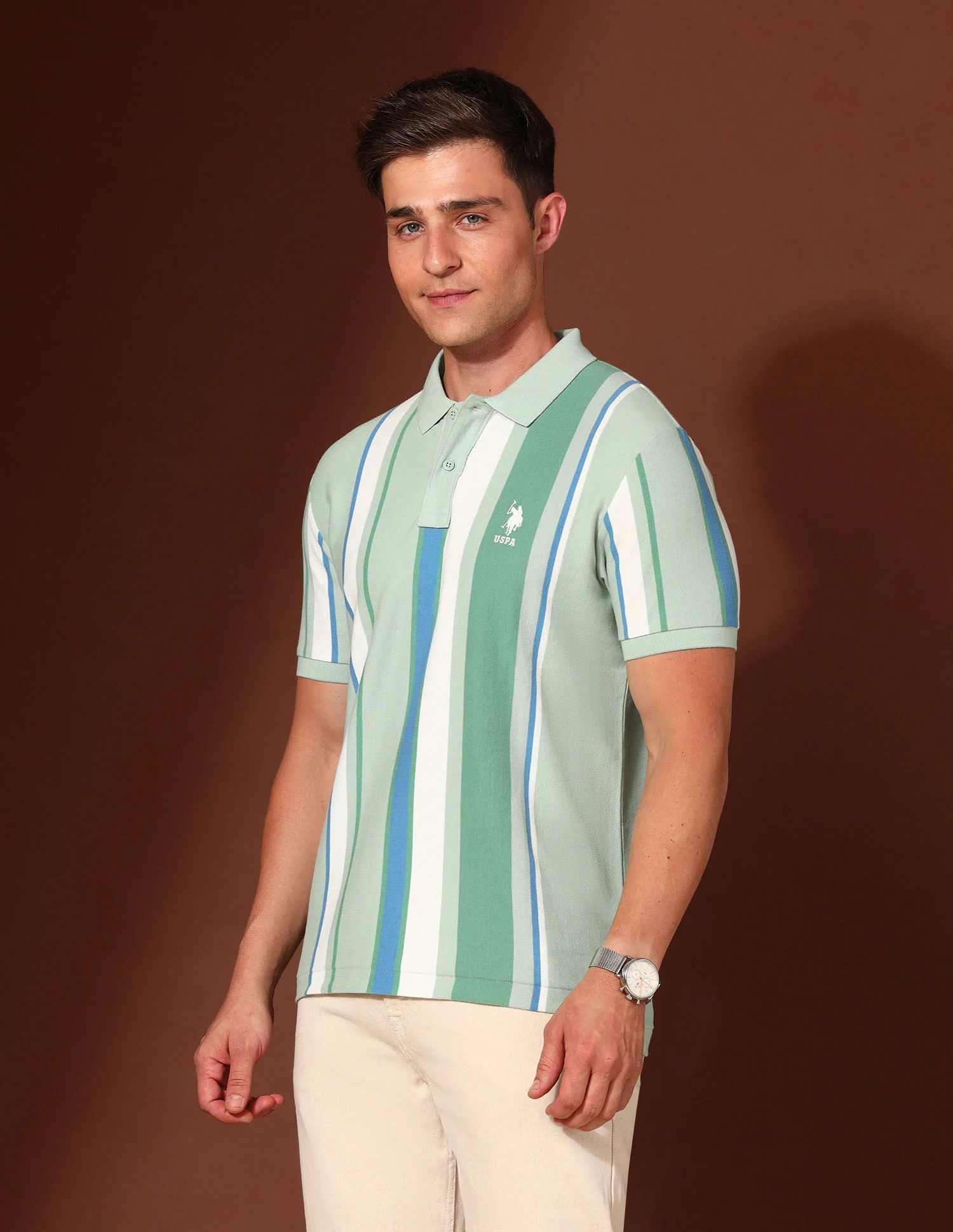 Vertical Striped Working Holiday Polo Shirt - Image 4