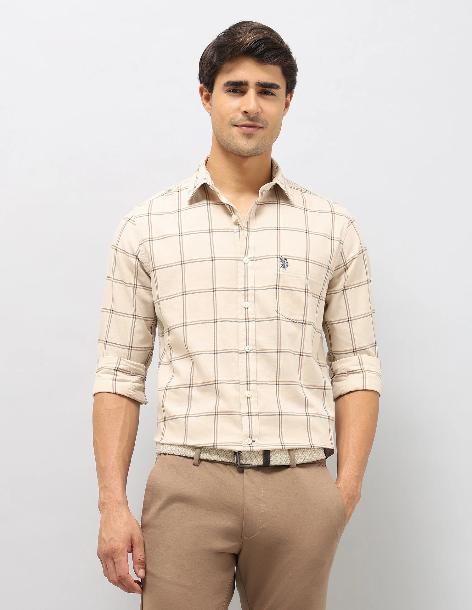 Windowpane Checked Pure Cotton Shirt