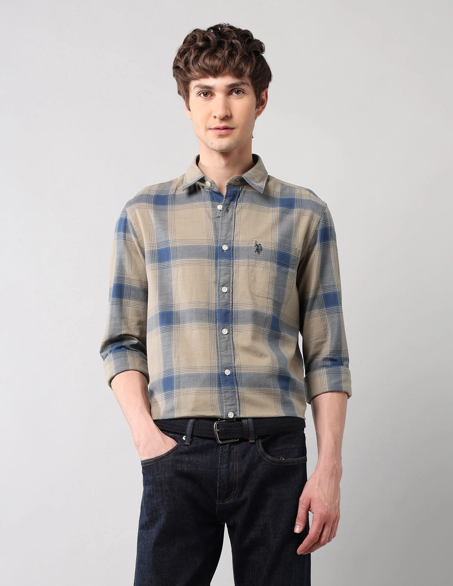 Windowpane Checked Pure Cotton Shirt