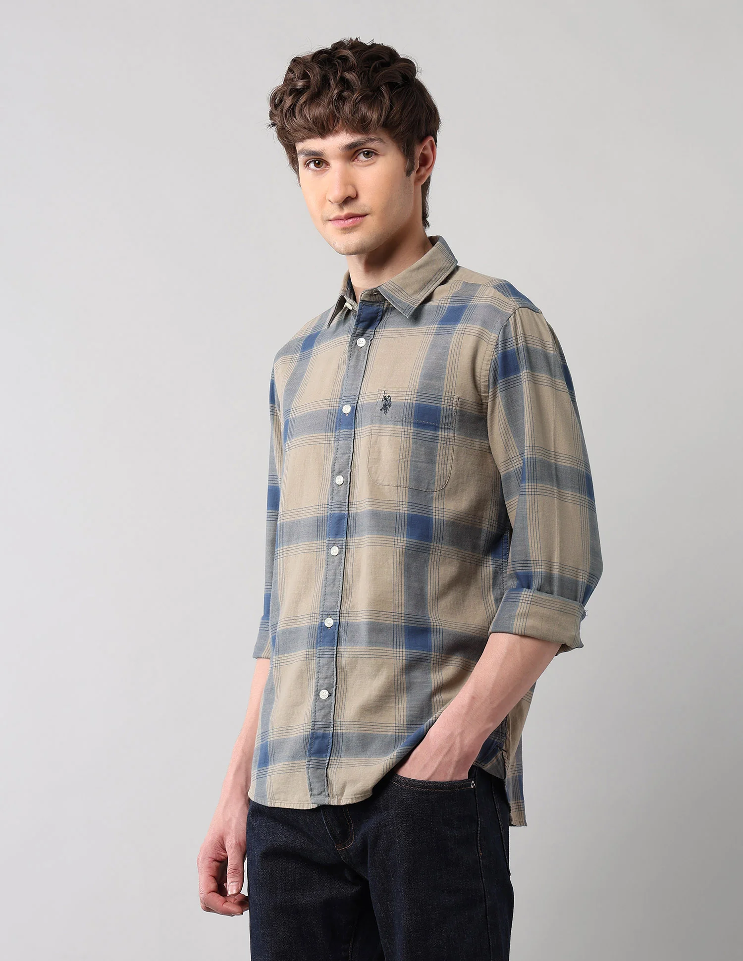 Windowpane Checked Pure Cotton Shirt - Image 4