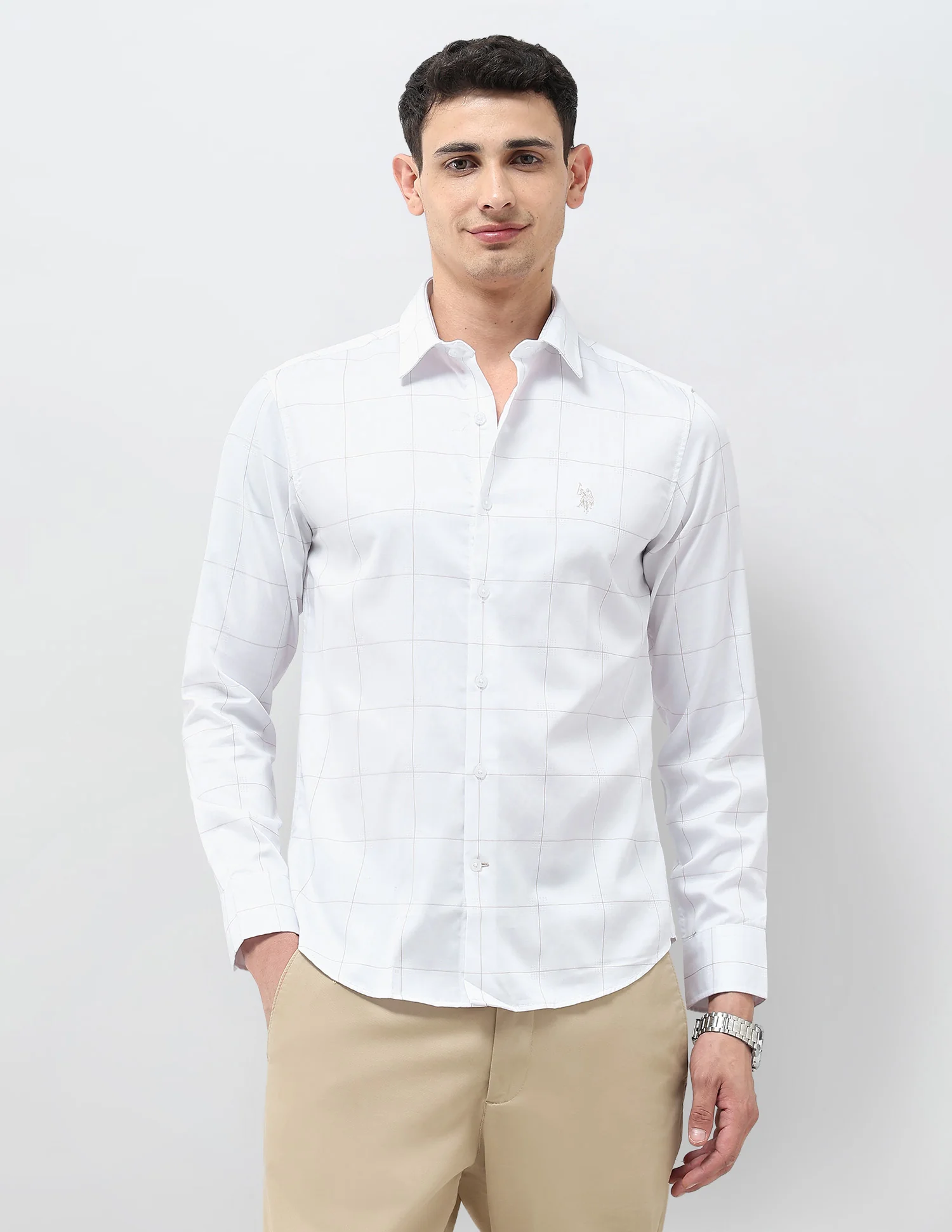Windowpane Checked Tailored Fit Shirt