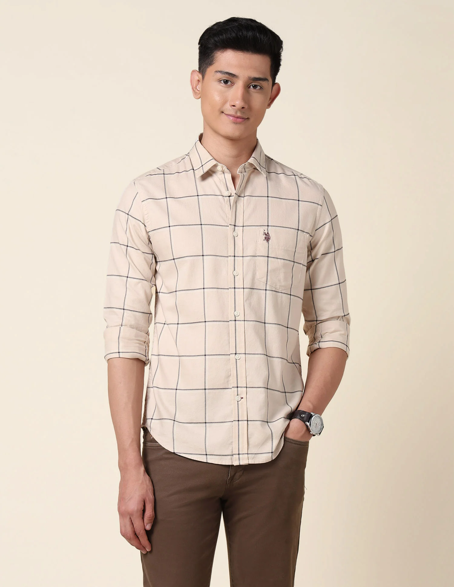Windowpane Checked Tailored Fit Shirt