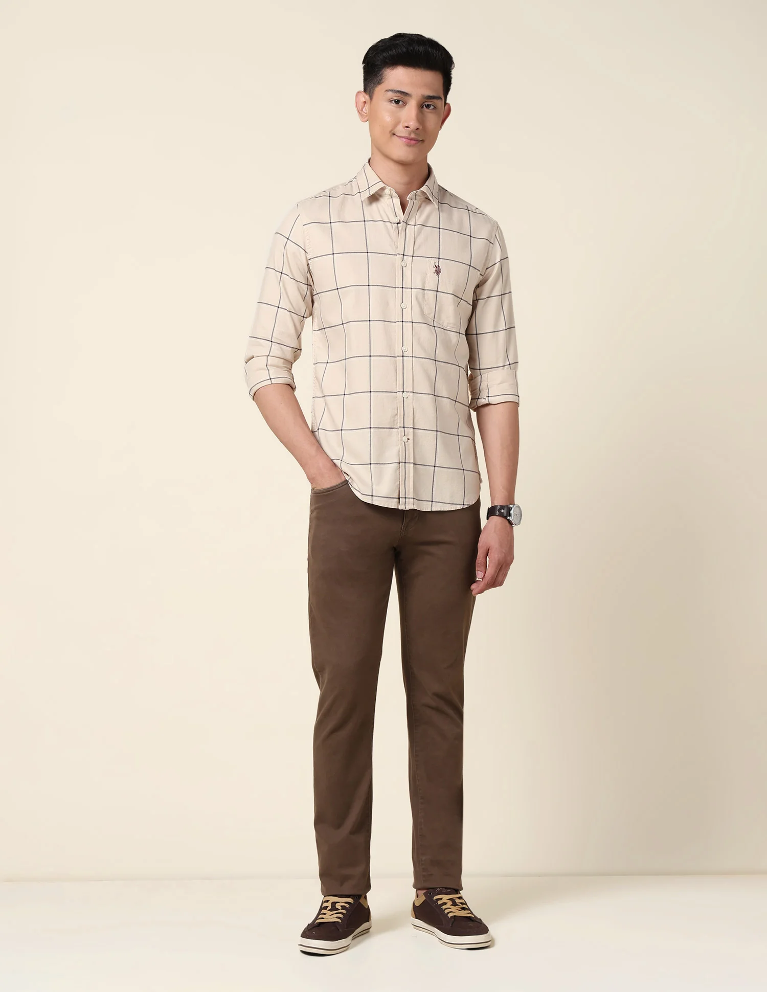 Windowpane Checked Tailored Fit Shirt - Image 3