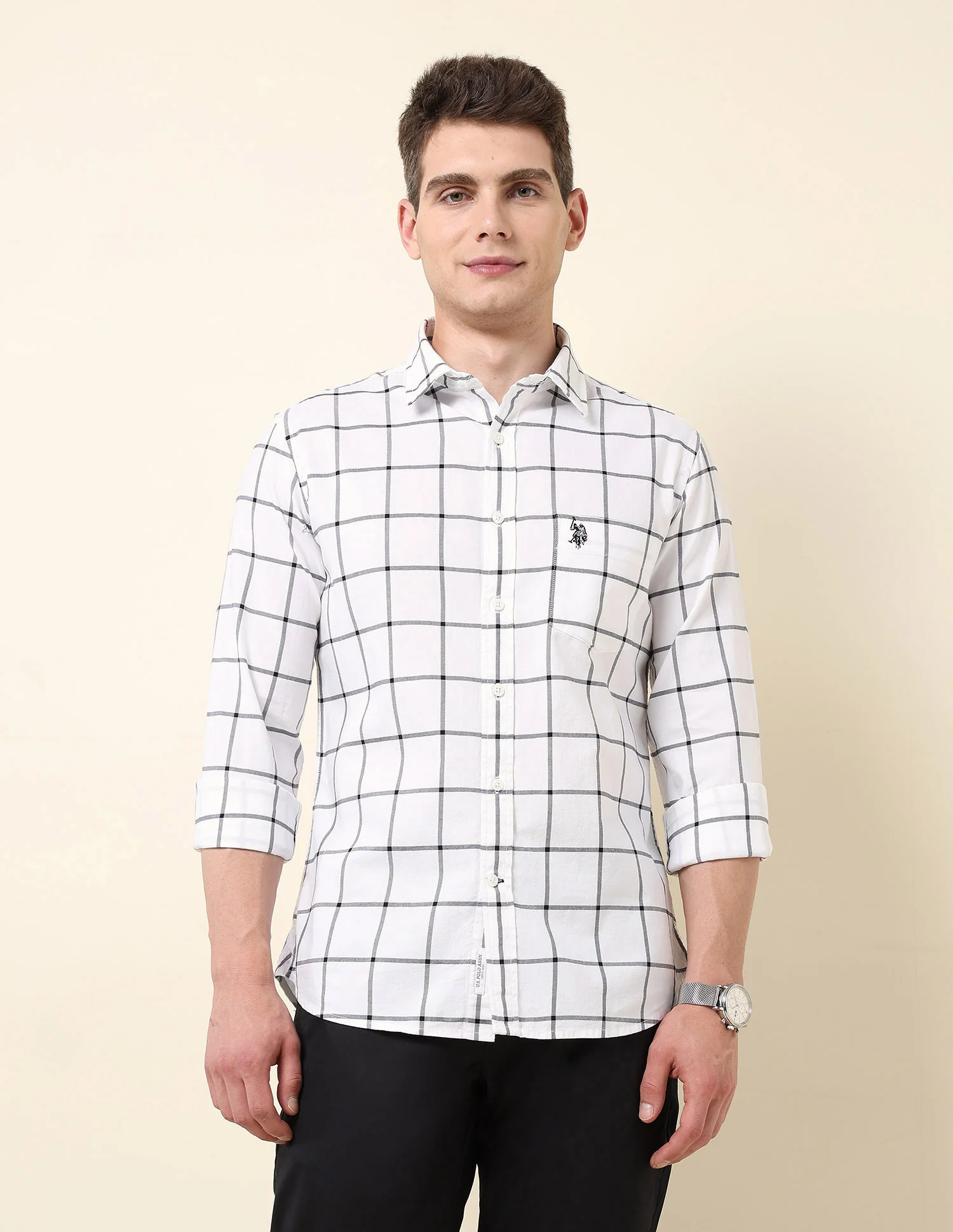 Windowpane Checked Tailored Fit Shirt