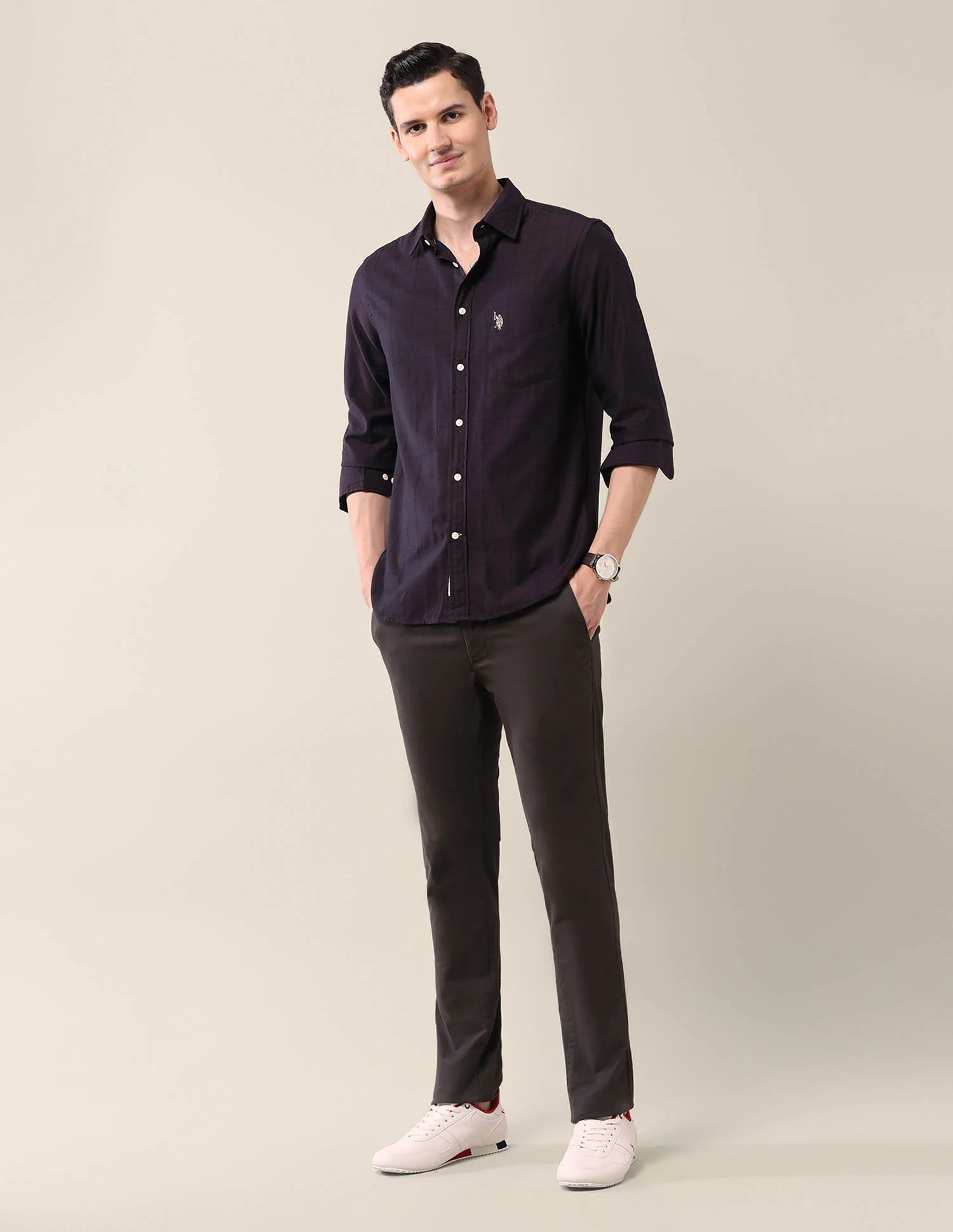 Windowpane Checked Tailored Fit Shirt - Image 3