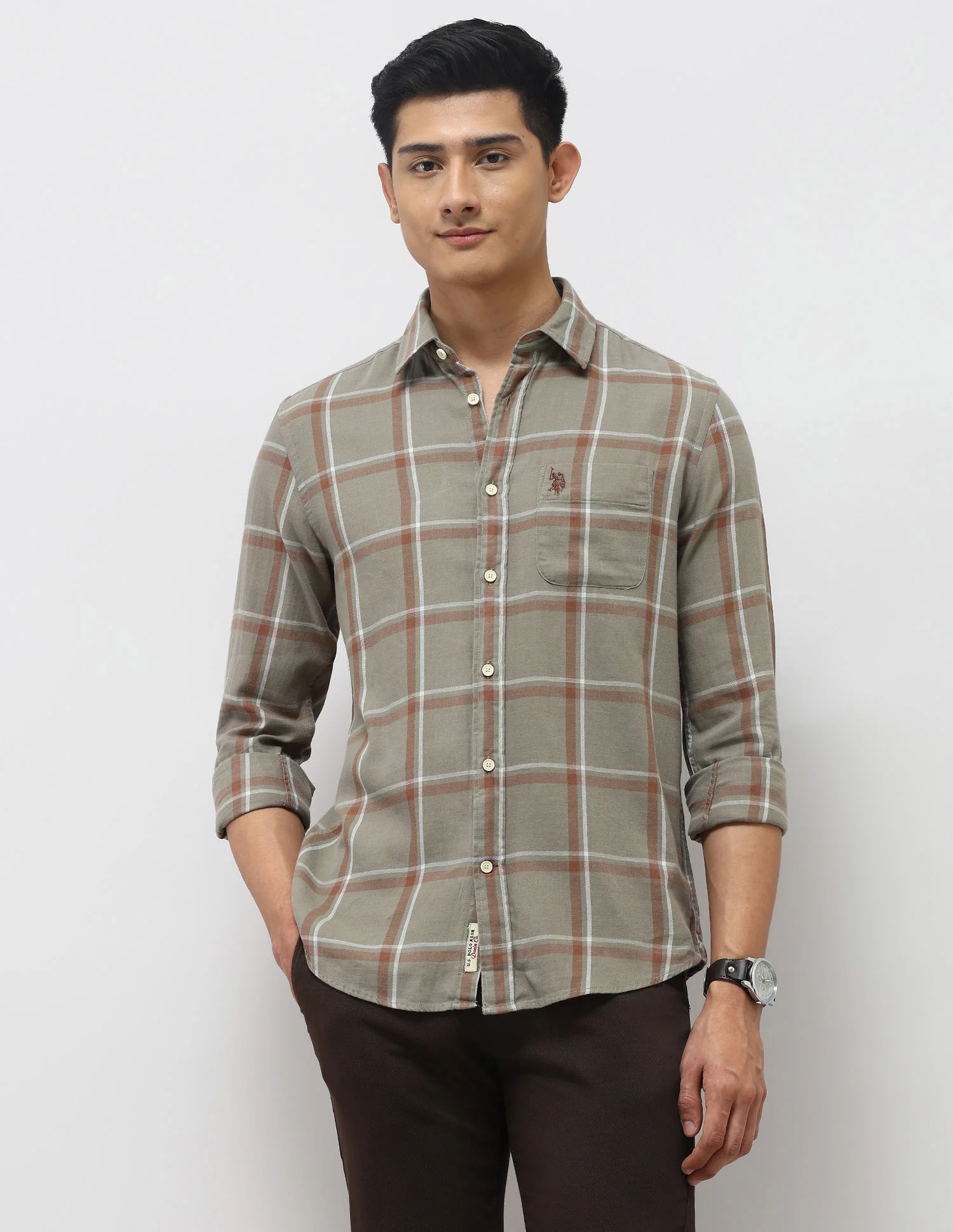 Windowpane Checked Twill Shirt