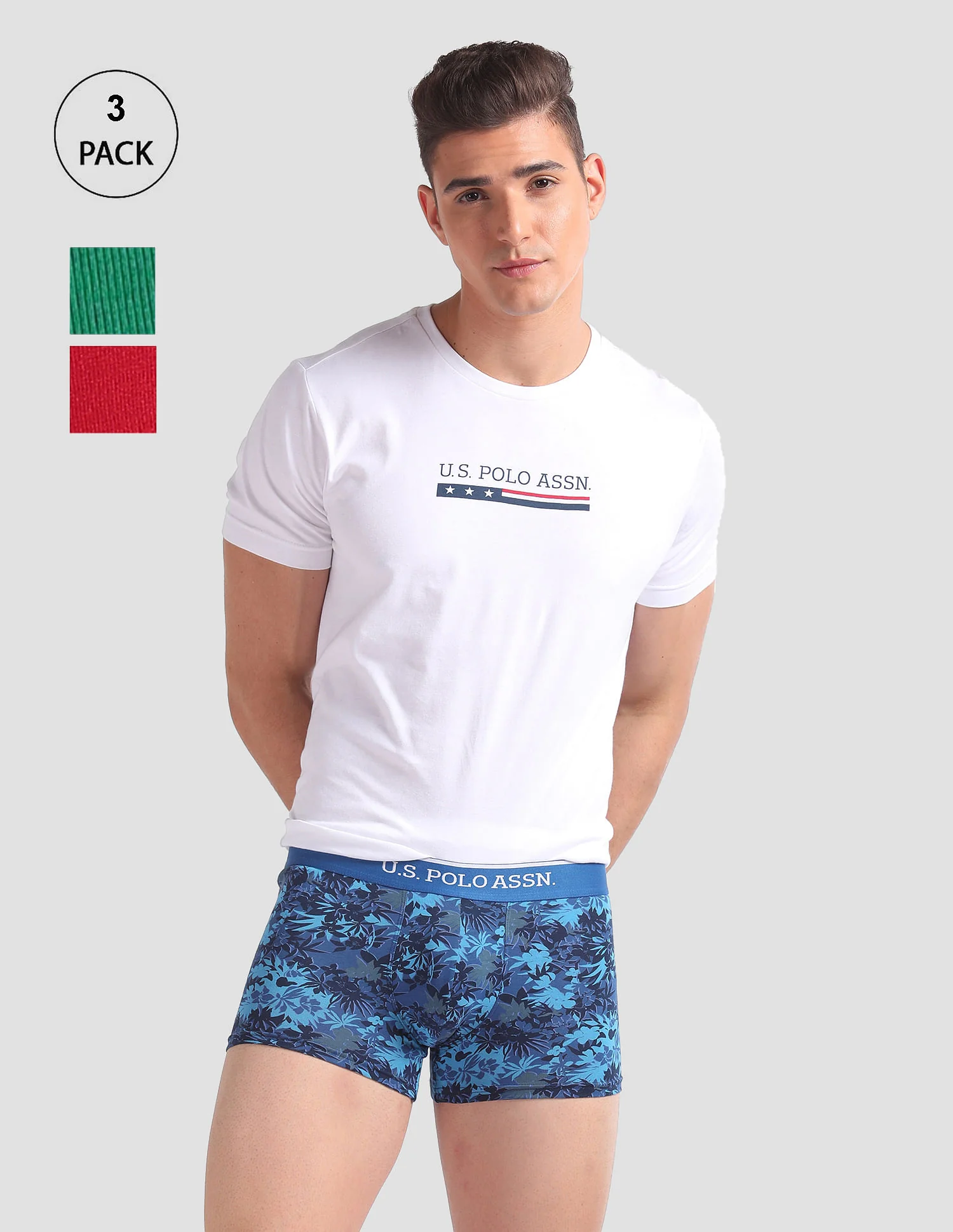 Pack Of 3 Printed Mid-Rise Trunks OET01-BRG-P3
