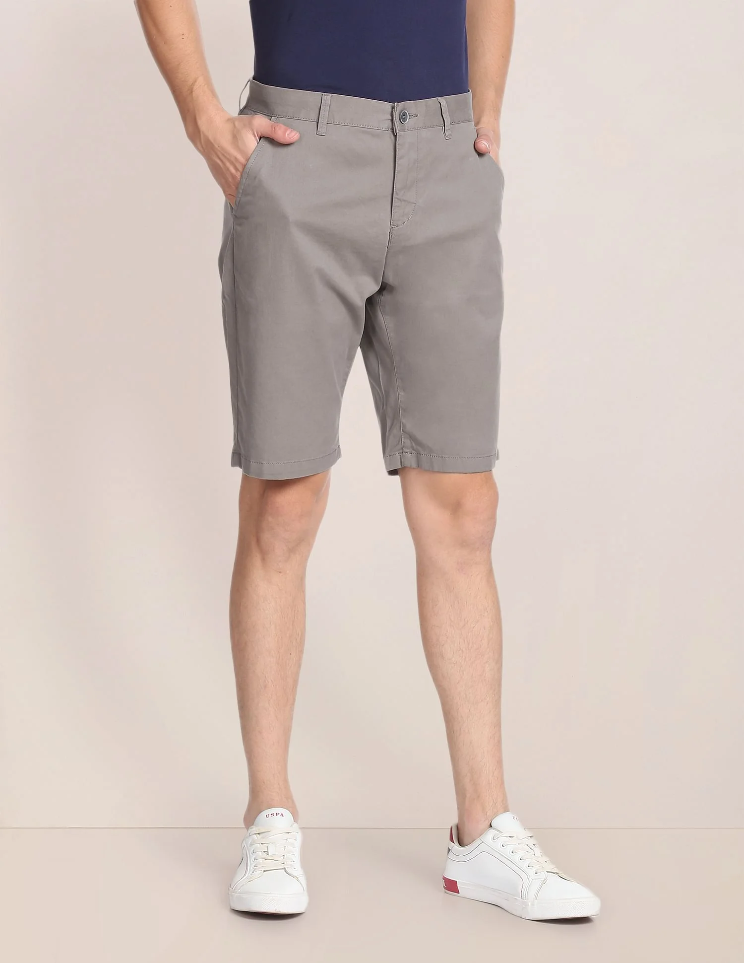 Mid Rise Solid Slim Fit Shorts