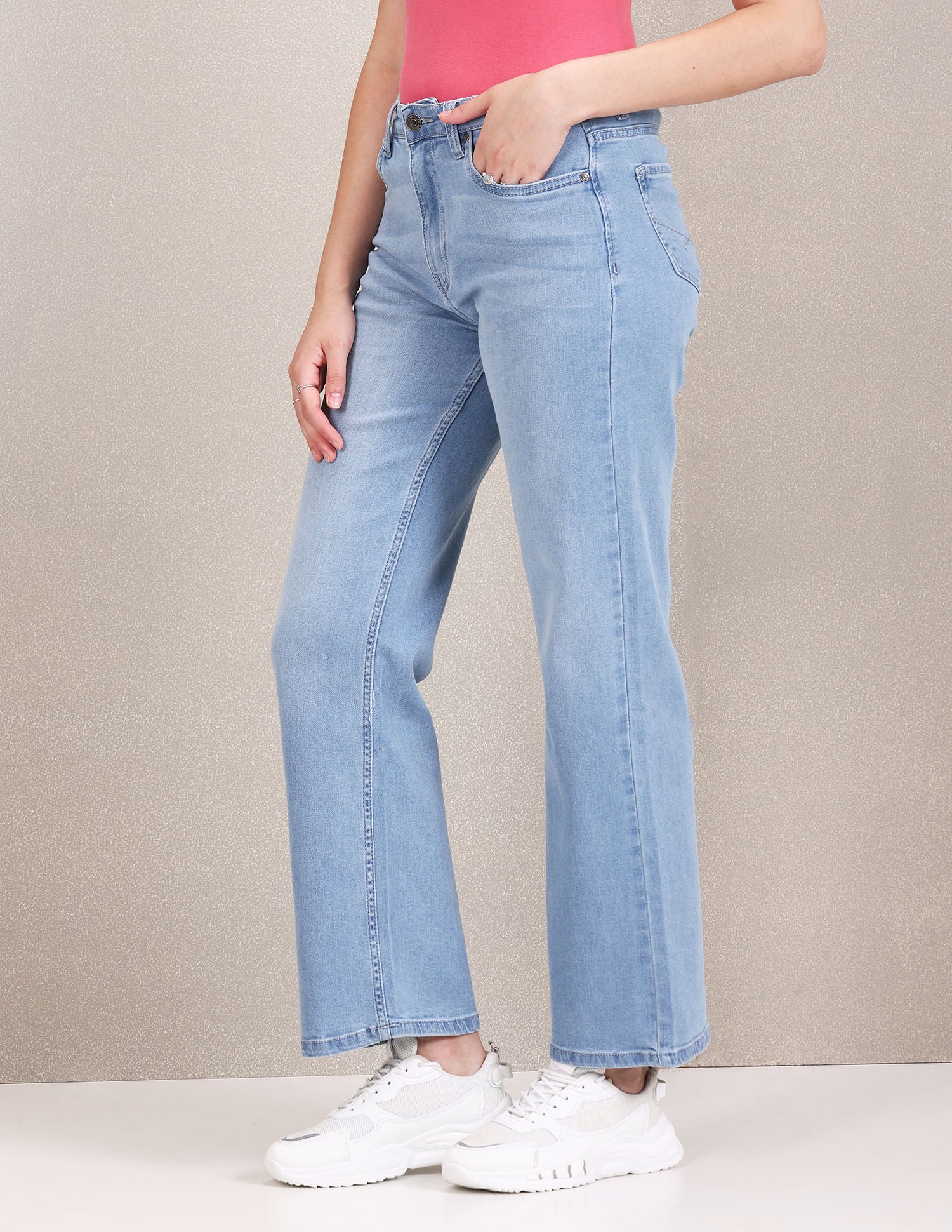 Mid Rise Stone Wash Wide Leg Jeans - Image 4