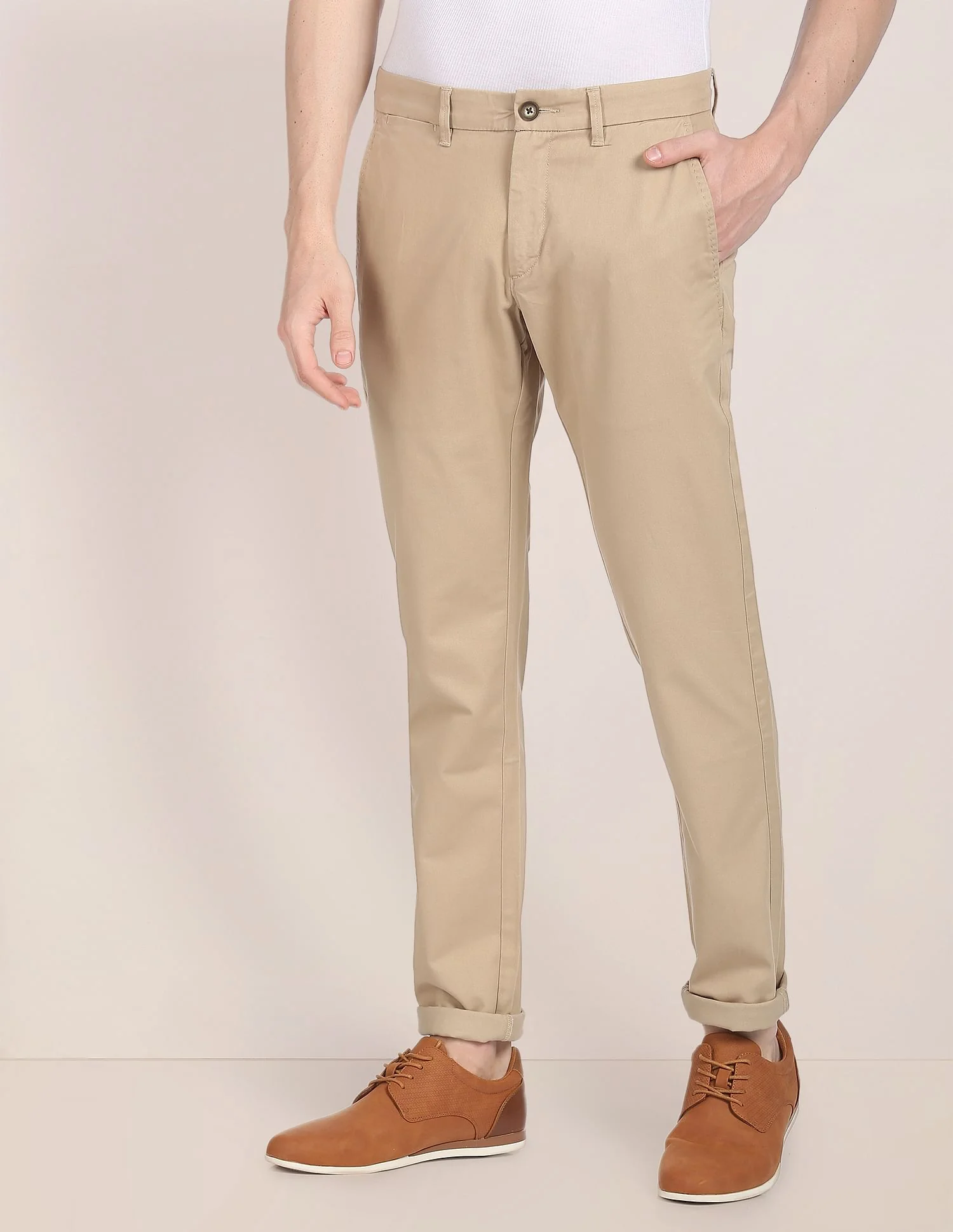 Mid Rise Twill Casual Trousers