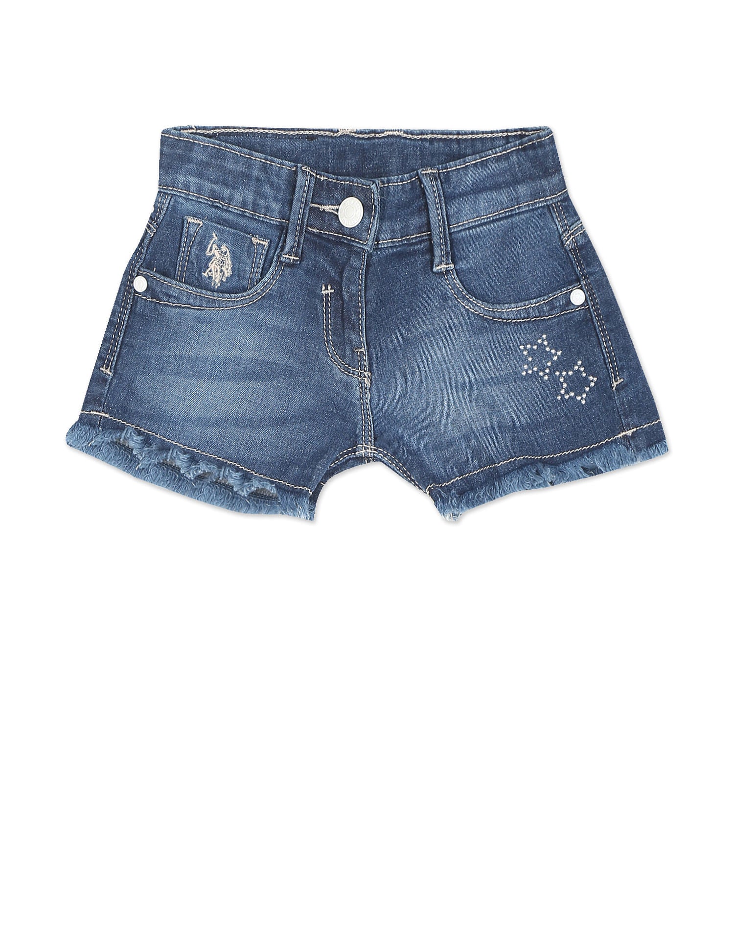 Mid Rise Whiskered Denim Shorts