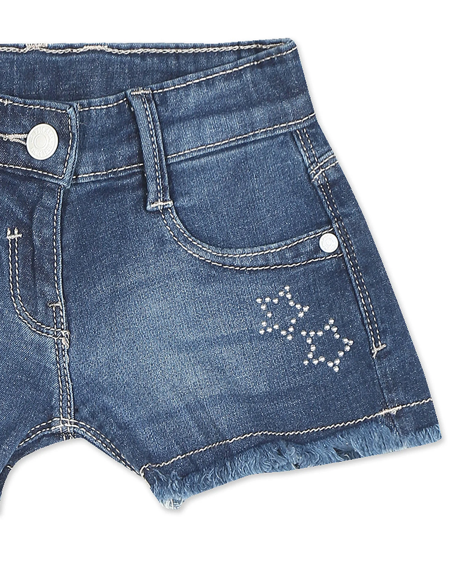 Mid Rise Whiskered Denim Shorts - Image 4