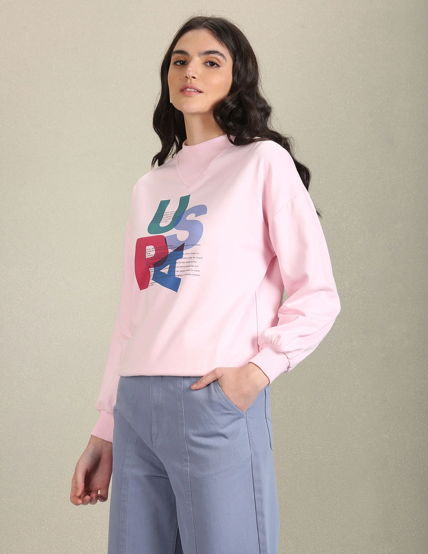 Mock Neck Brand Print Sweatshirt - Image 4